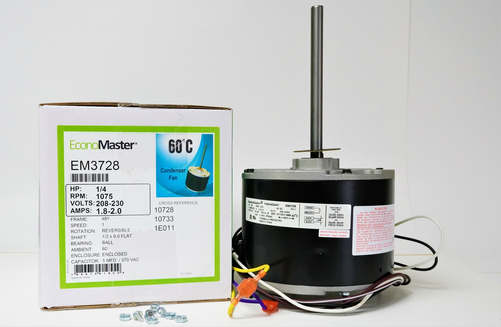 Air Conditioner Condenser Fan Motor 1/4 HP 230 Volts 1075 RPM EM-3728 OGD1026