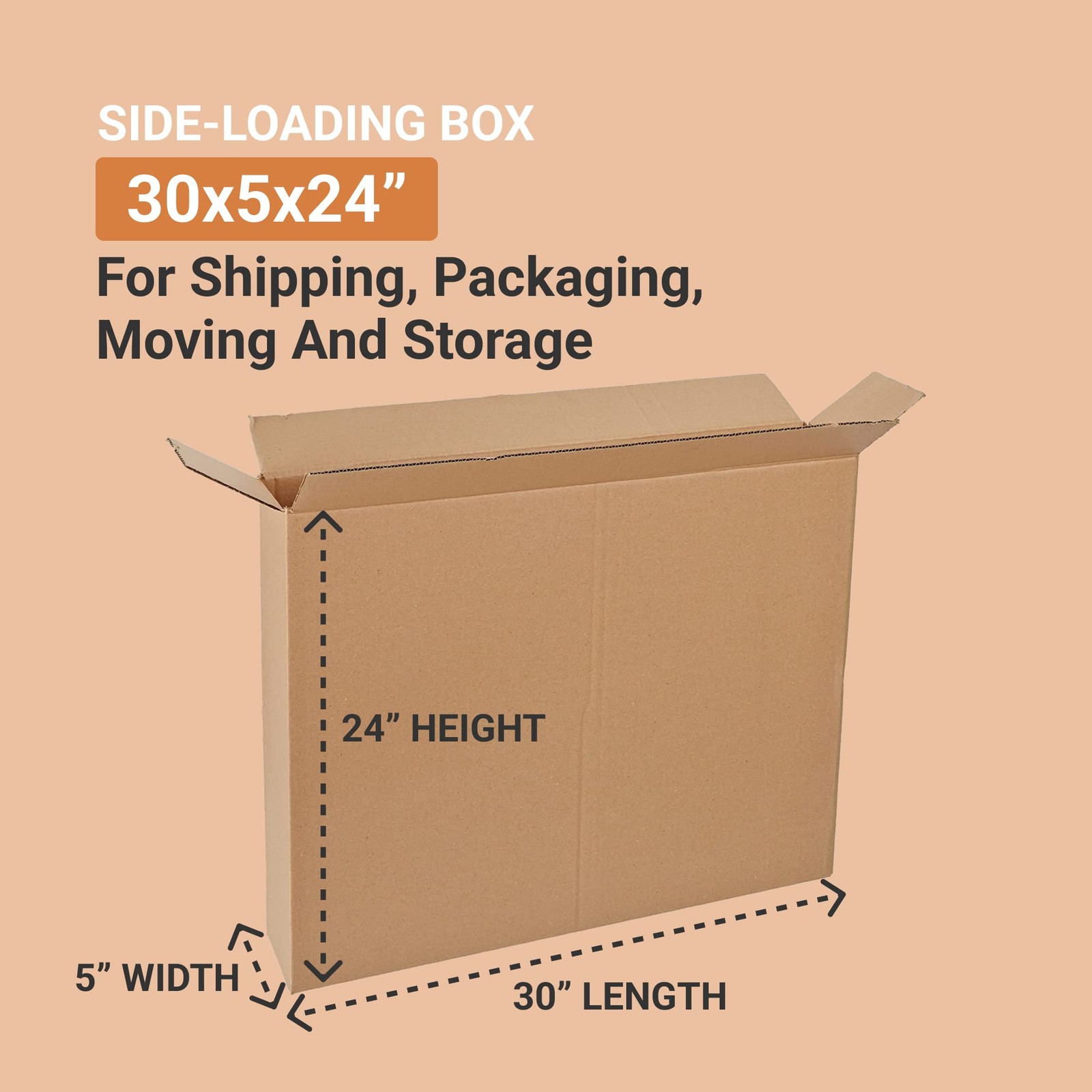 Side Loading Shipping Boxes Large 30″L x 5″W x 24″H 10-Pack – Corrugated Card…