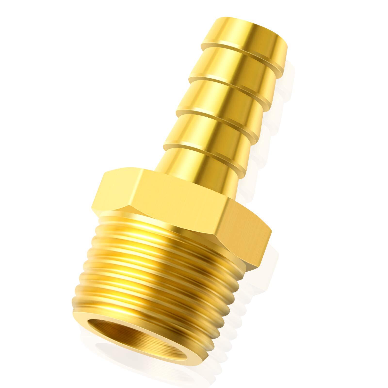 Brass Hose Barb Fitting -3/8 Inch Barb to 1/2 Inch Male NPT Adapter（Pack of 5）