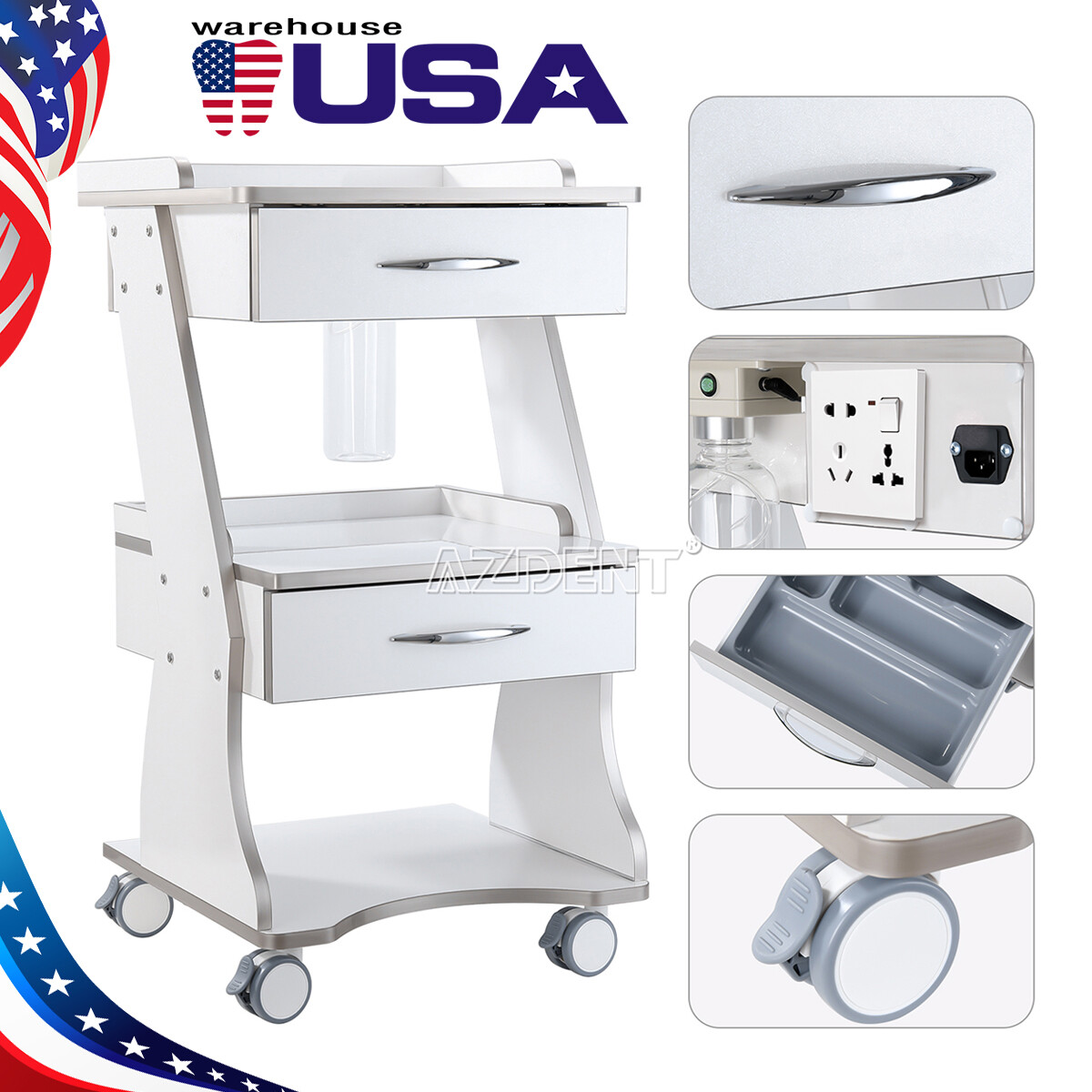 Dental LED Ultrasonic Piezo Scaler /Mobile Trolley Tool Cart Auto Water Supply