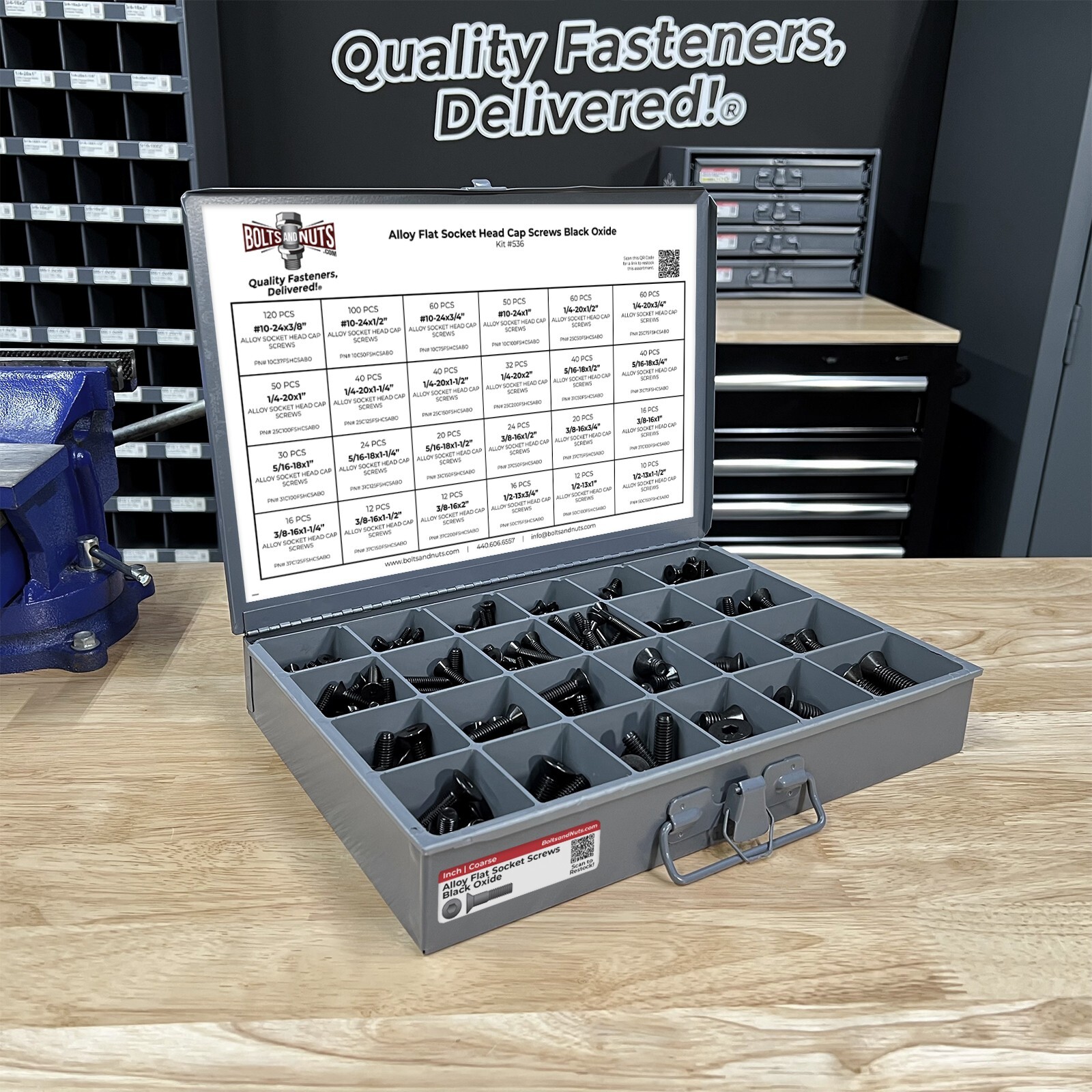 Alloy Flat Socket Head Cap Screws Black Oxide Coarse Assortment – 905 PCS
