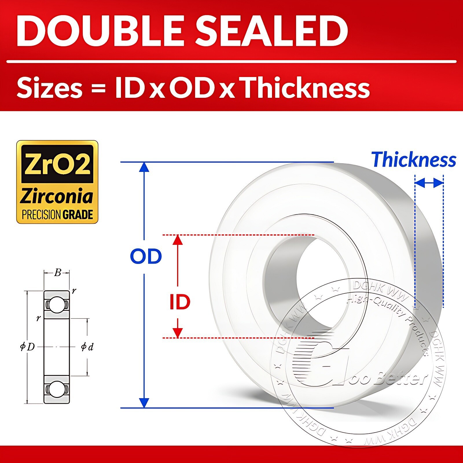 Ceramic Ball Bearing ZrO2 Zirconia Full Ceramic Ball Bearing 2RS Double Sealed