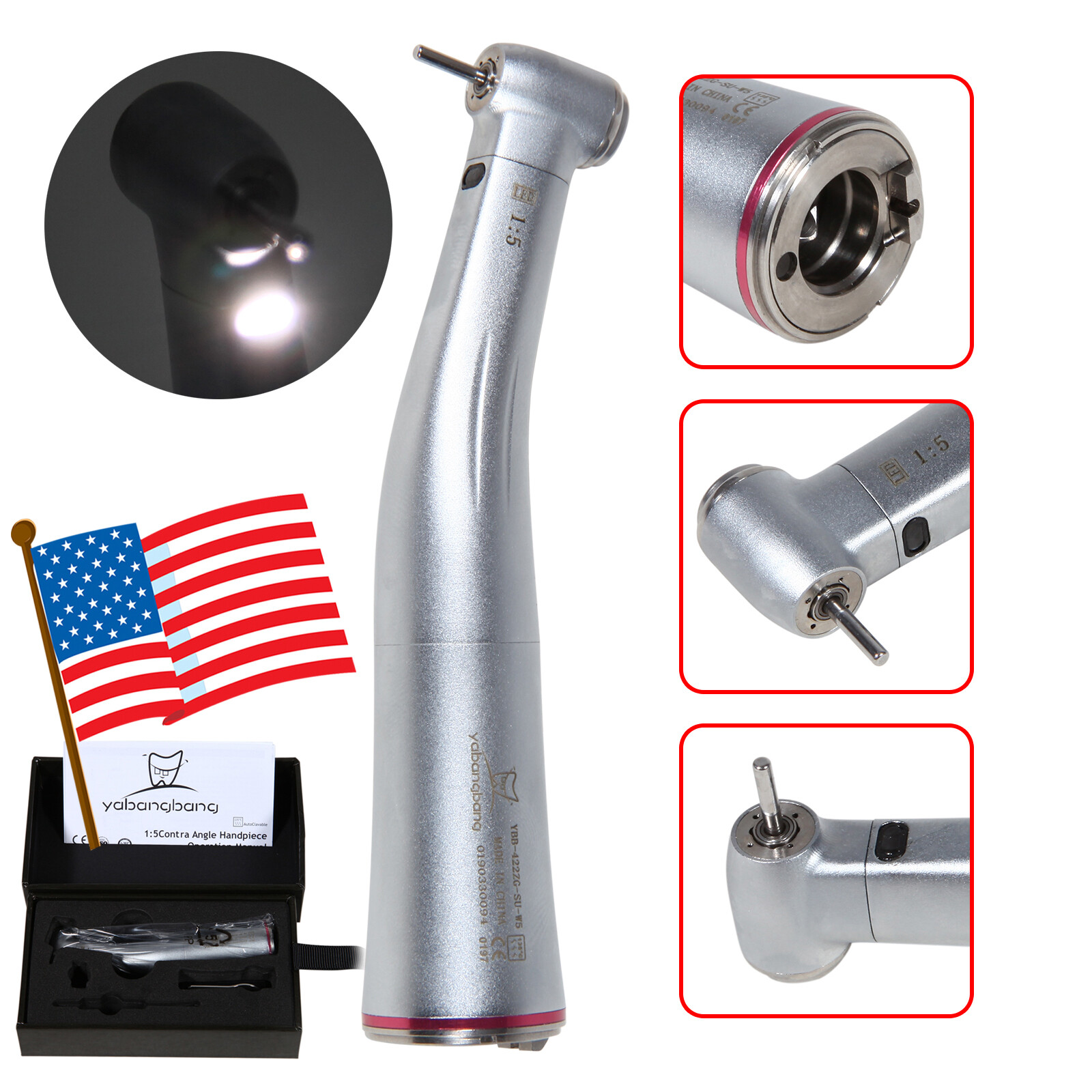 KAV Style Dental LED 1:5 Increasing Contra Angle Handpiece Fiber Optic YBB-W5