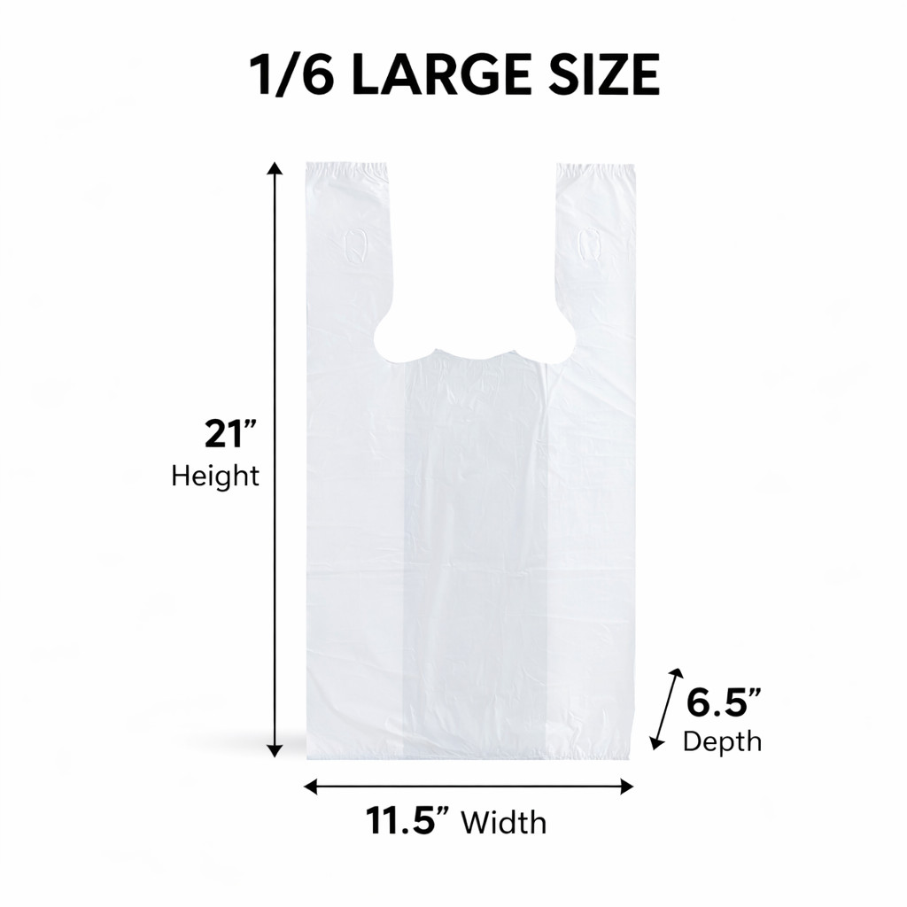 1/6 Large White T-Shirt Shopping Grocery Bags 21×6.5×11.5 0.492 Mil Bulk