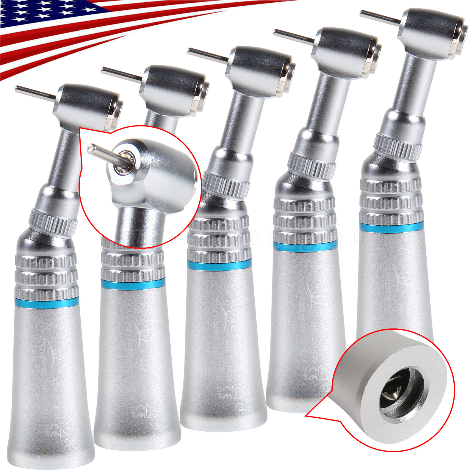 1-5Pcs Dental Low Speed Contra Angle Handpiece Push E-type Fit FG 1.6mm Burs OR