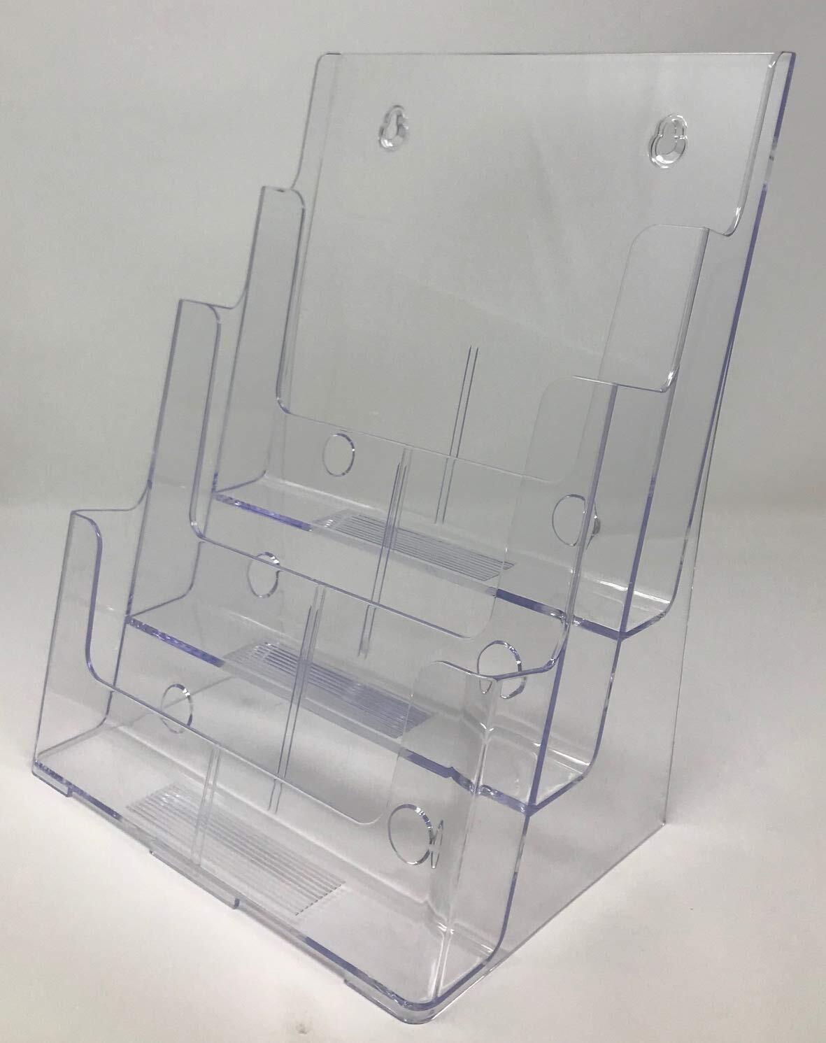 Dazzling Displays Clear Acrylic 3-Tier Brochure Holder 8.5″w or 4″w Literature