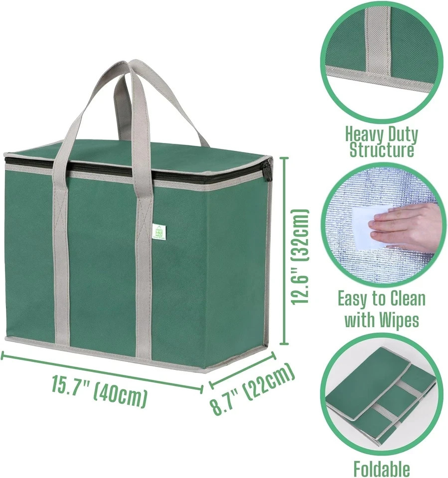 2 Pack Cooler Bag and Insulated Grocery Bags for Food Delivery, Collapsible Cool