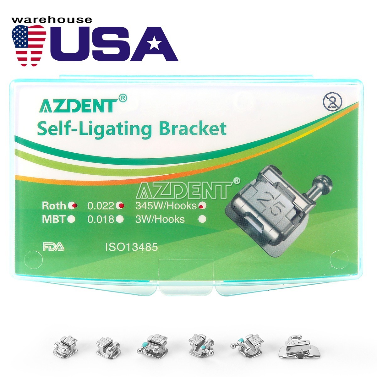 AZDENT Dental Orthodontic Self-Ligating Brackets Mini Roth.022 Metal Brace