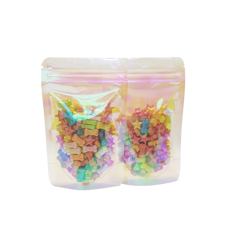 100 Pcs Iridescent Zip lock Bags Pouches Cosmetic Hologram Holographic Clear Bag