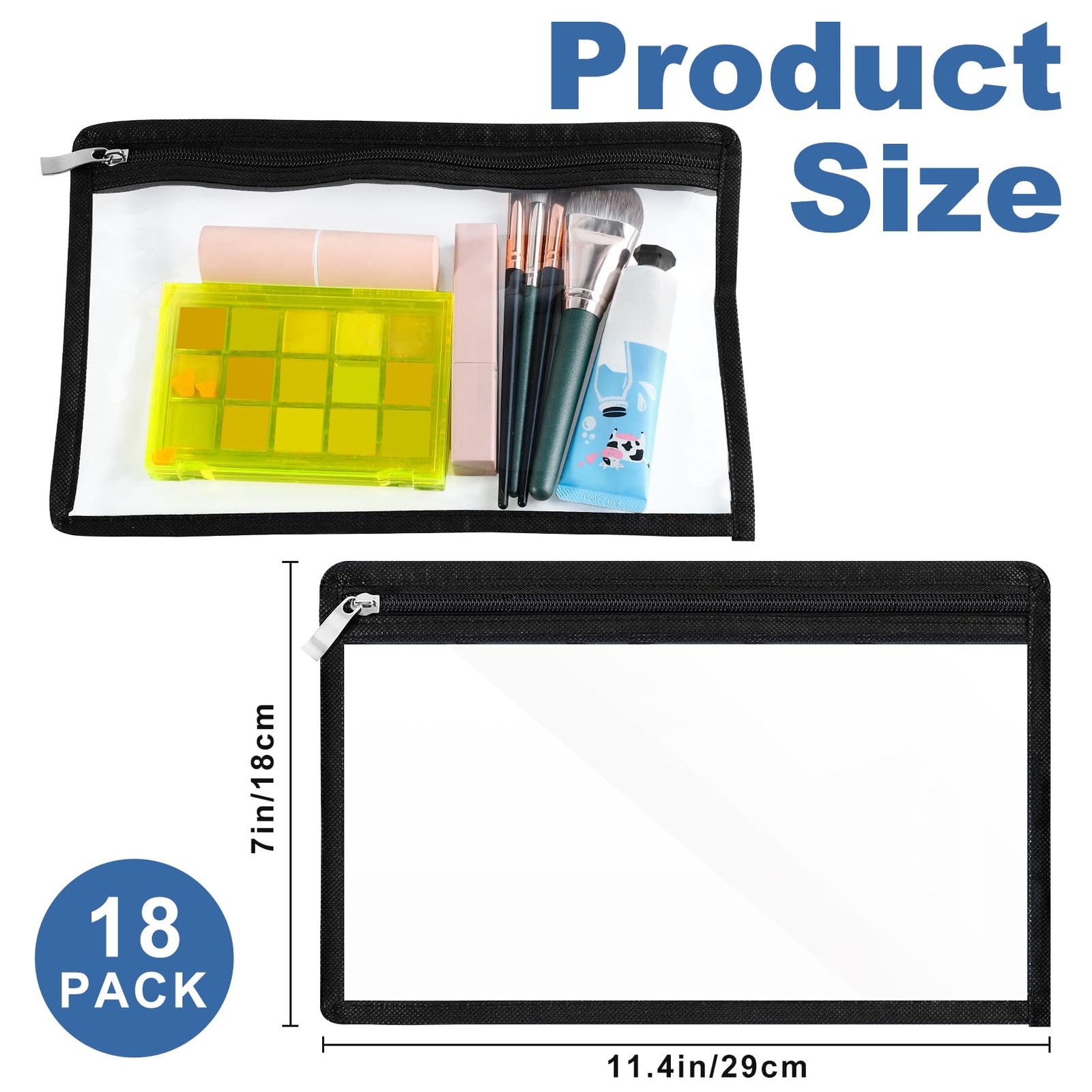 18 Pcs Clear Zipper Pouches, PVC Waterproof Cosmetic Organizer Bags, Document…
