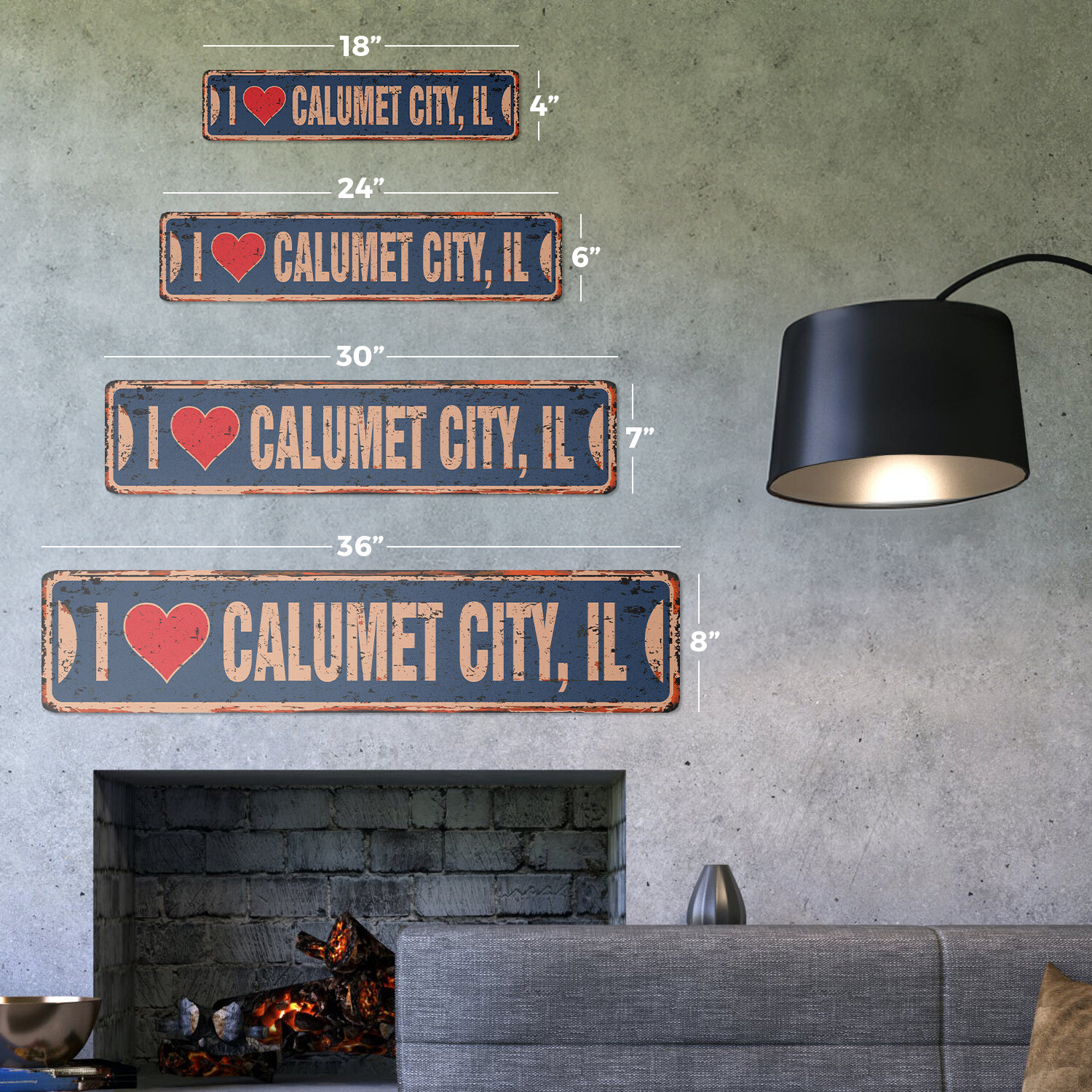 I LOVE CALUMET CITY ILLINOIS Vintage Street Sign il city state us road rustic