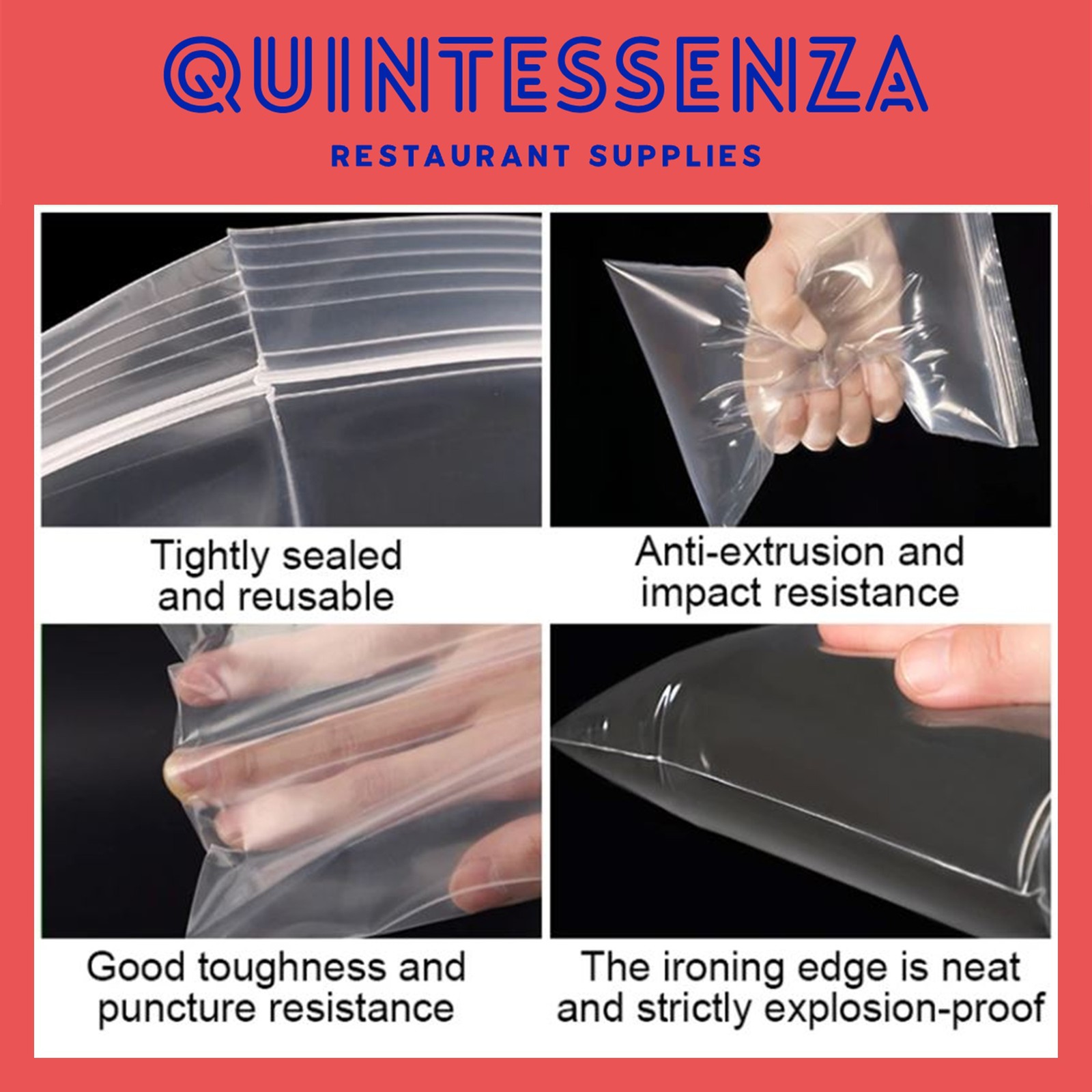 8” x 20” = 2 Mil Thick Clear Zipper Reclosable Poly Bags by Quintessenza
