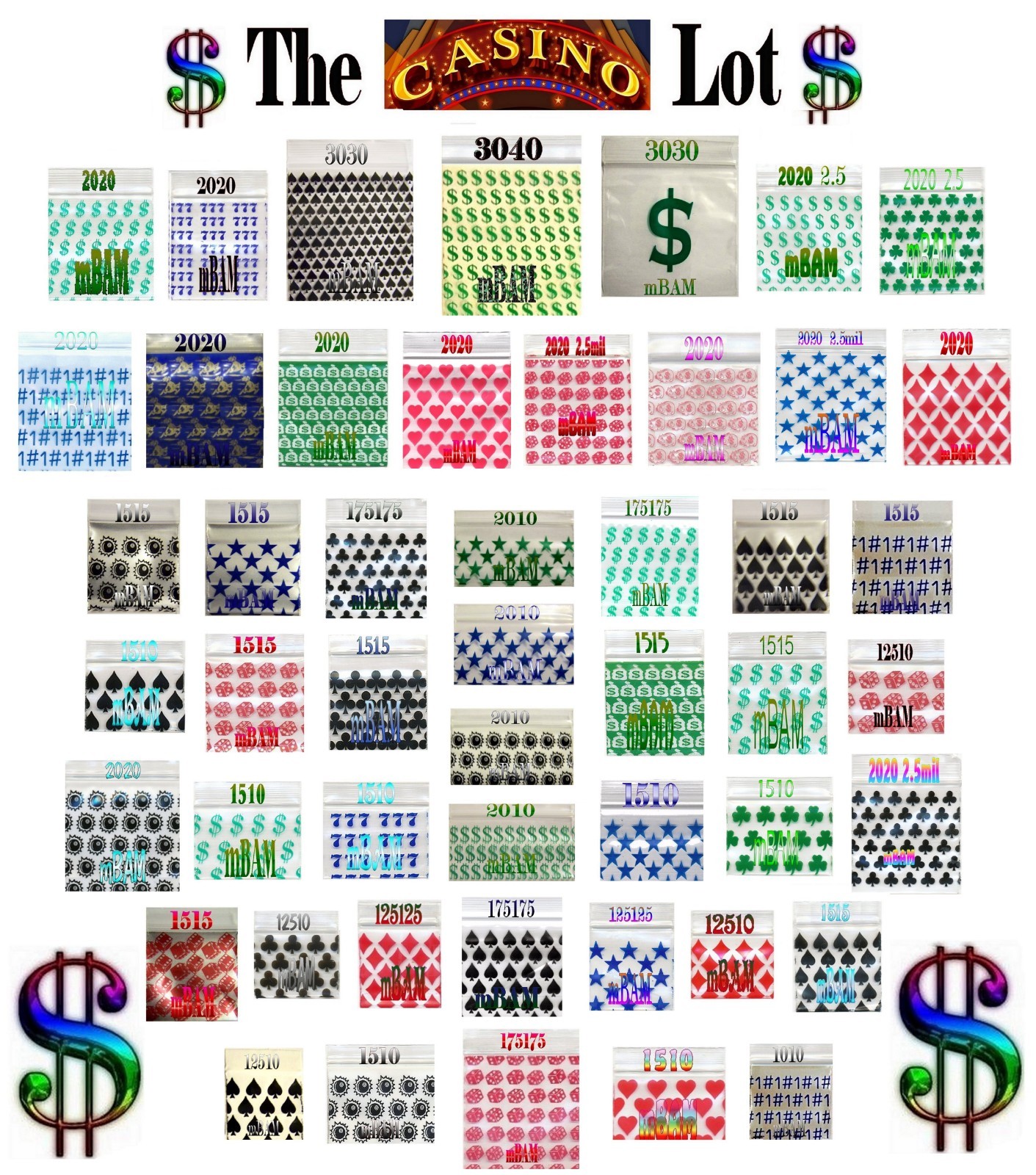 100 PACK BLUE LUCKY 777s 1515 Apple Zip Baggies 1.5×1.5″ Mini POLYBAGS