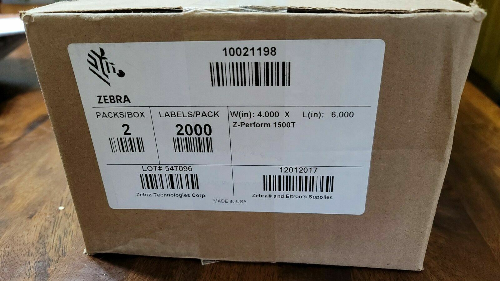 4000 Genuine Zebra 4″ x 6″ Labels Z-Perform 1500T 4×6 Fanfold Thermal Transfer