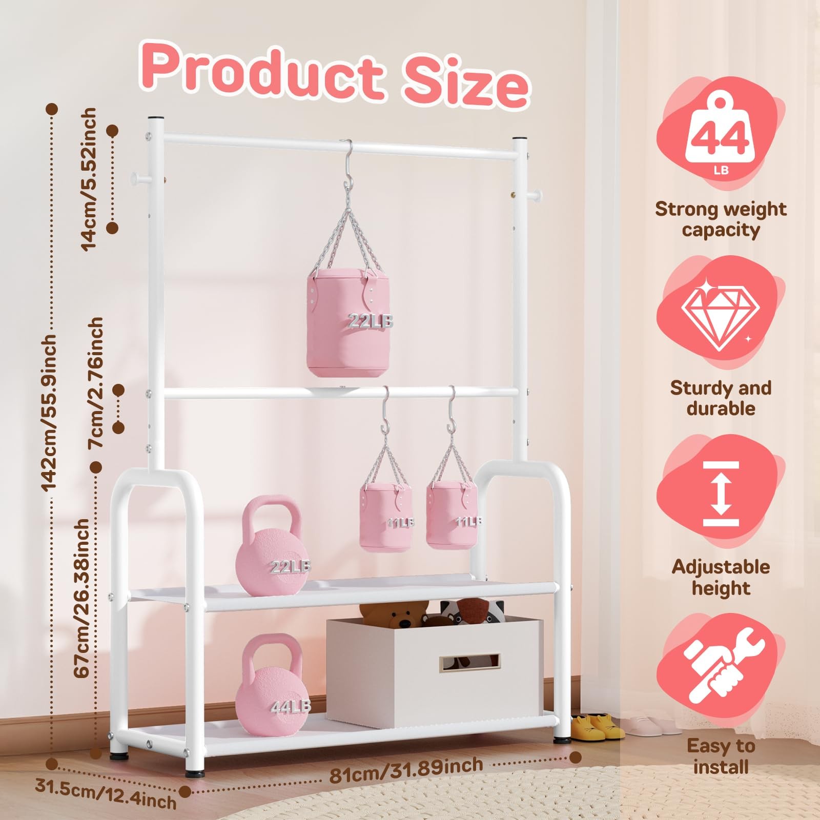 ZHKINGGS Kids Clothing Rack with 2-Layer 29.53″W x 13.58″D x 55.9″H, White