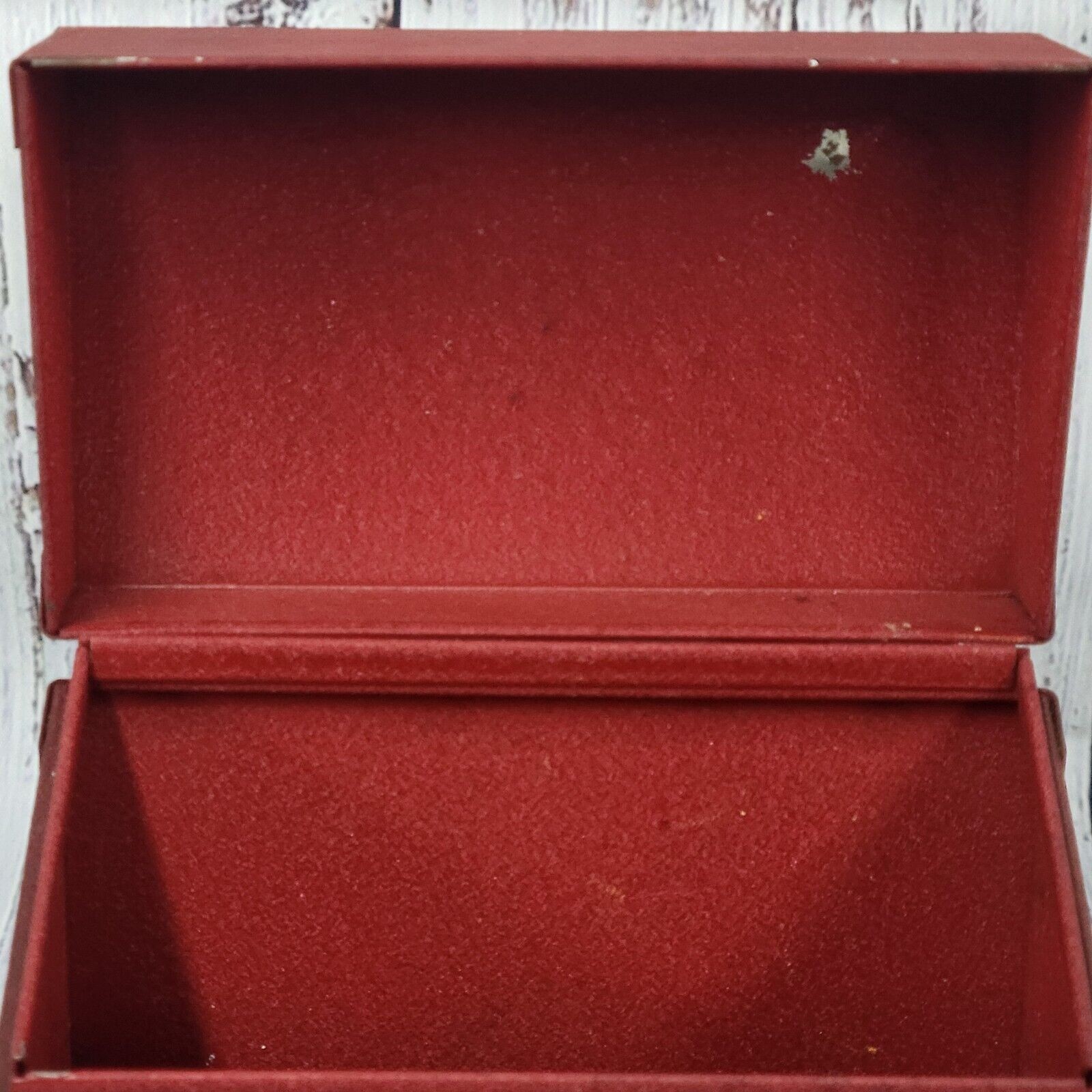 Vintage steel index card flip top box red 8x6x3.500″