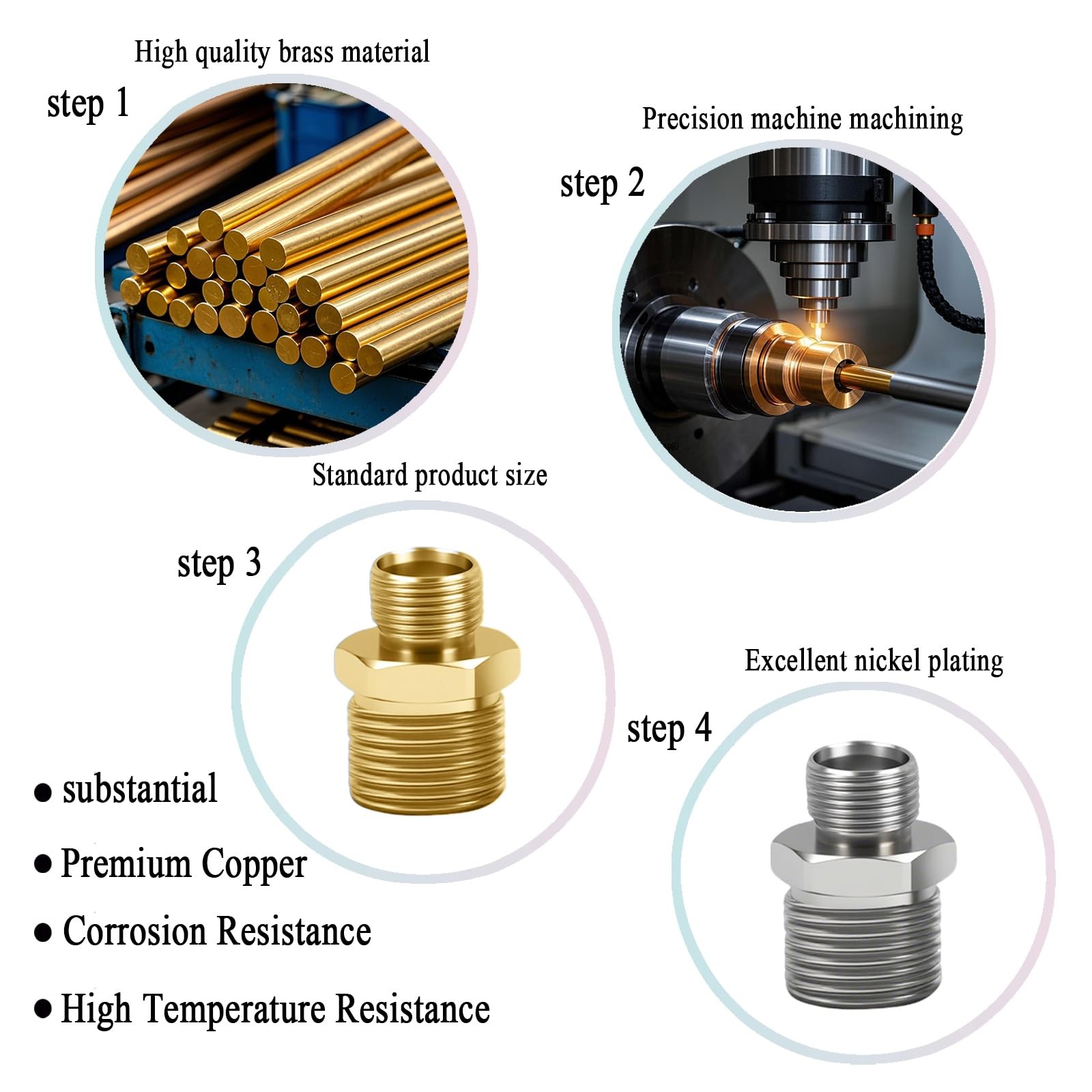 1/2 to 3/8 Water Line Adapter, Brass Compression Male Male, Nickel