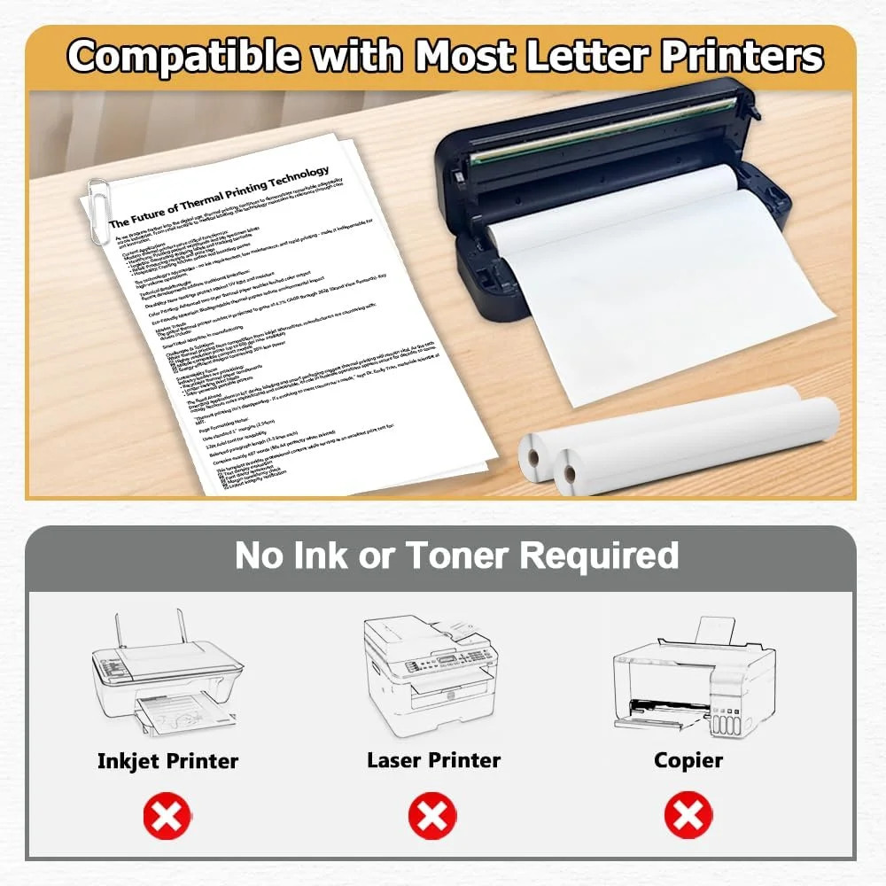 6 Rolls Thermal Paper 8.5” x 11” for Thermal Printer, Compatible with A285M/ N