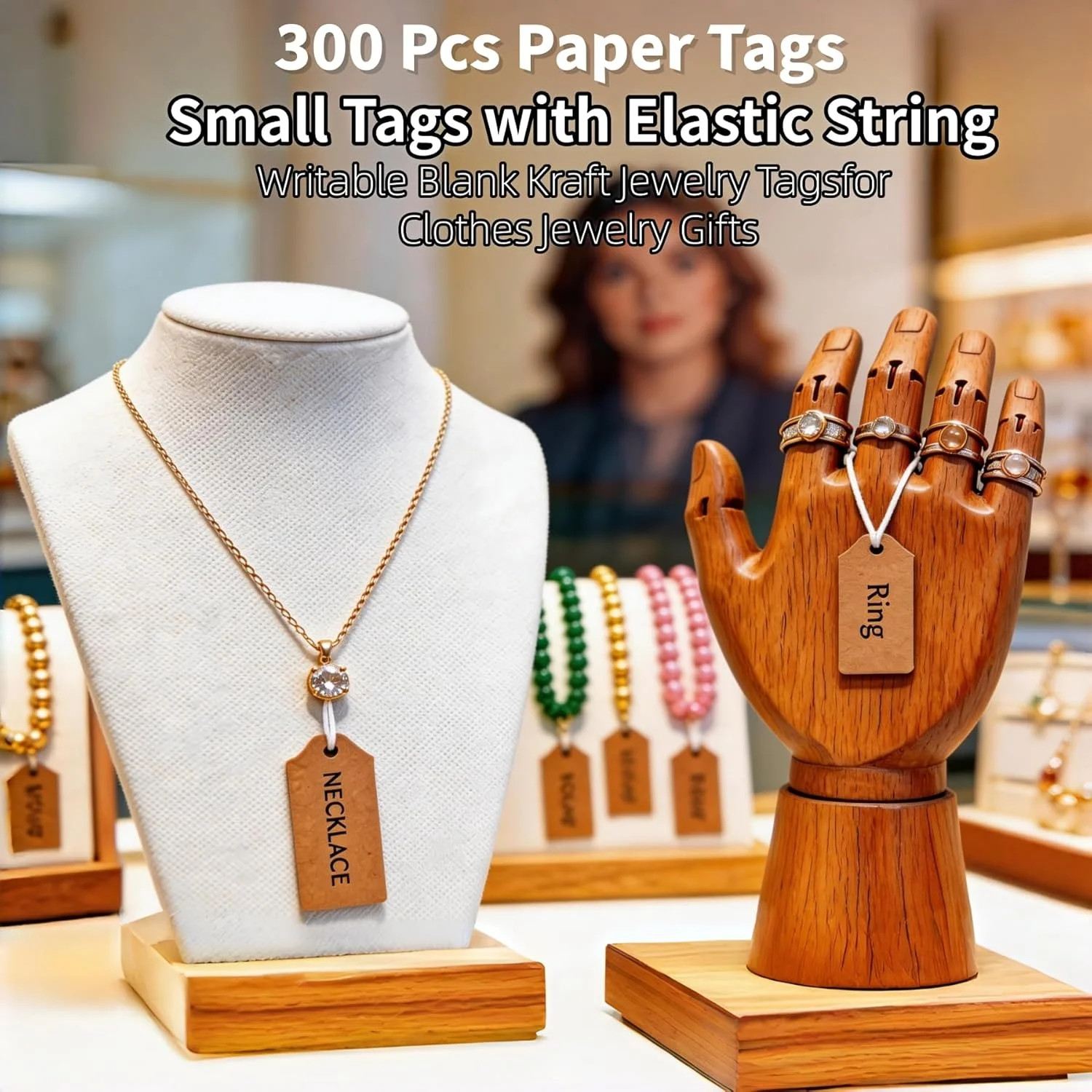 300 Pcs Small Price Tags with Elastic String, Brown Kraft Jewelry Tags for Pr…