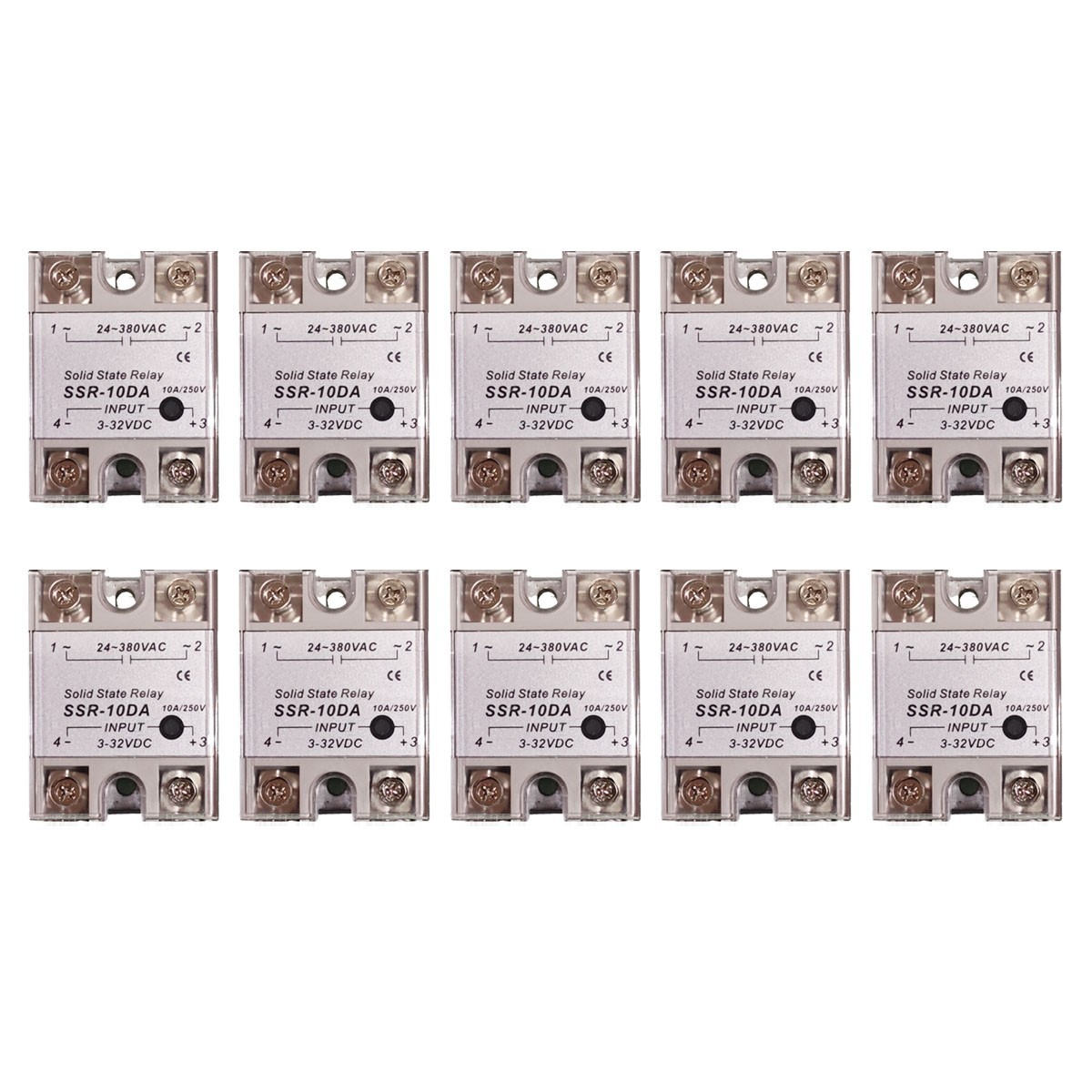 10 pcs SSR-10DA Solid State Relay Single Phase Relay 10A 3-32VDC to 24-380VAC
