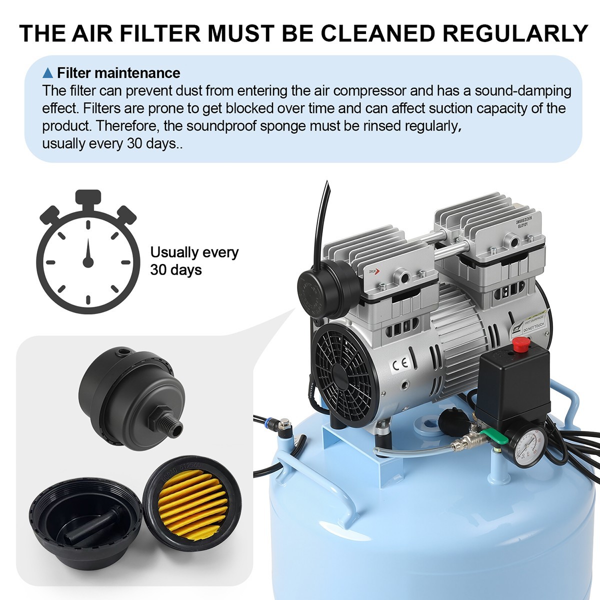Dental Oil-Free Air Compressor 800W 40L Tank 58dB Ultra-Quiet Operation