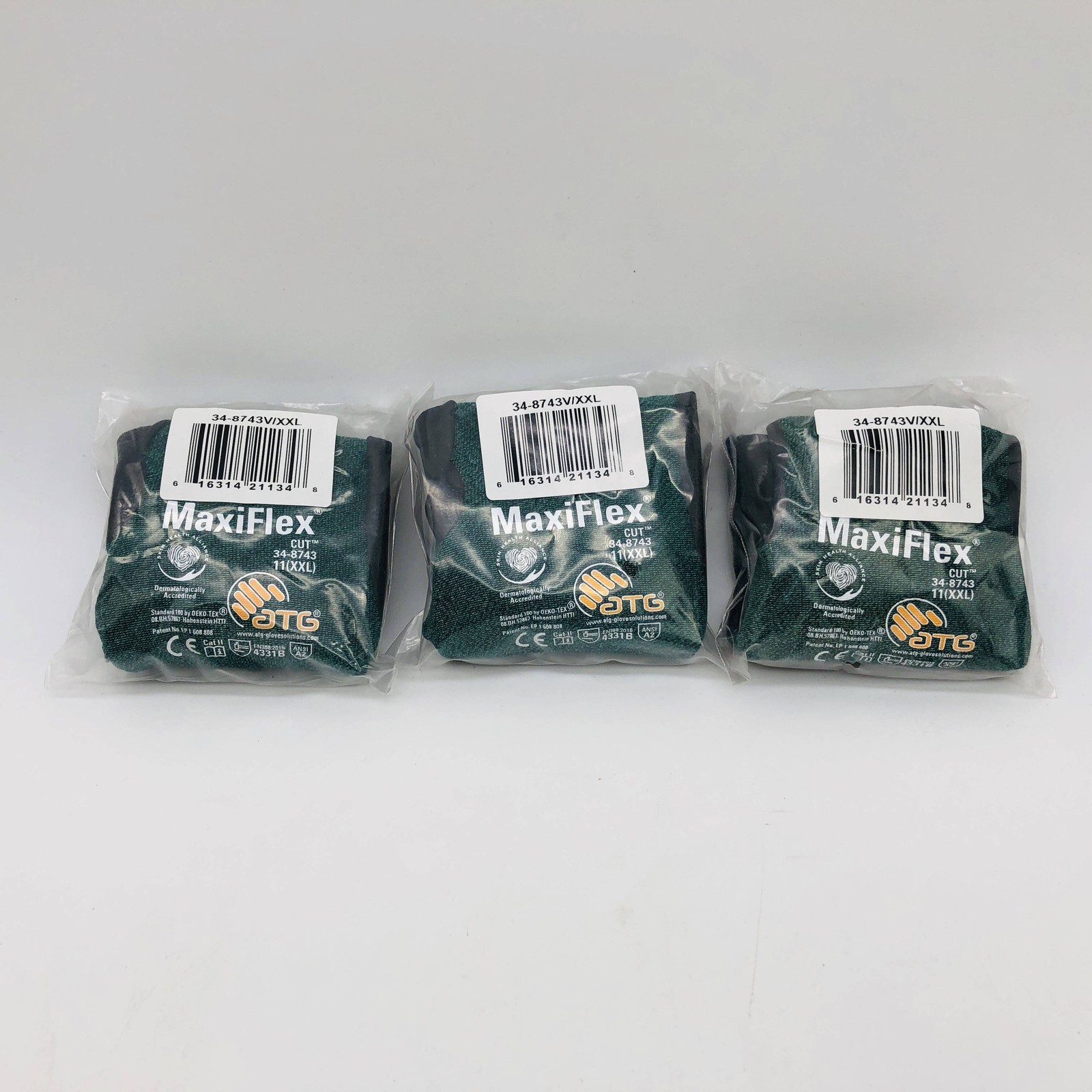 ATG 34-8743V Maxiflex Cut Resistant Gloves 2XL Palm Coated Breathable 3 Pairs