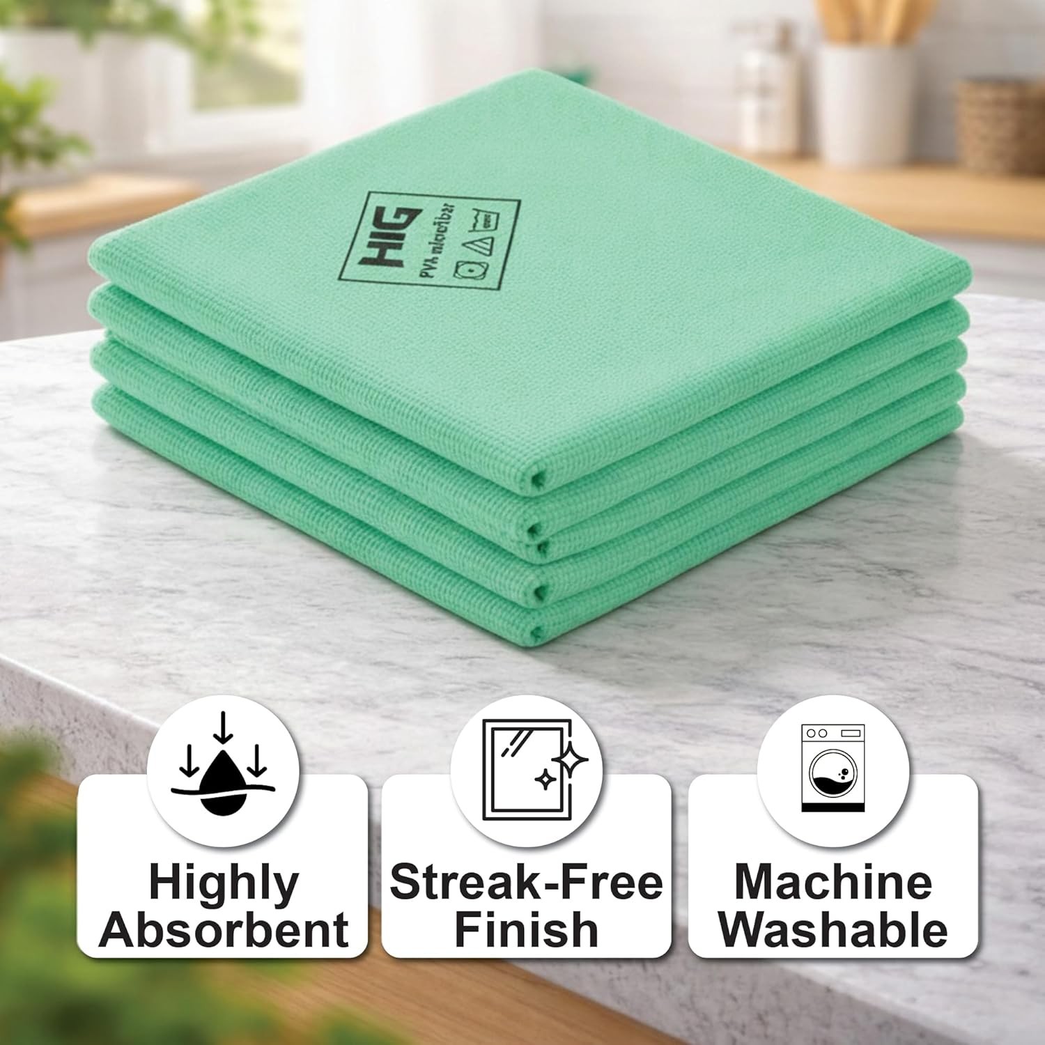 PVA Microfiber Cleaning Towels,Streak Free Shine,Ultra Absorbent, 5 Pack (green)