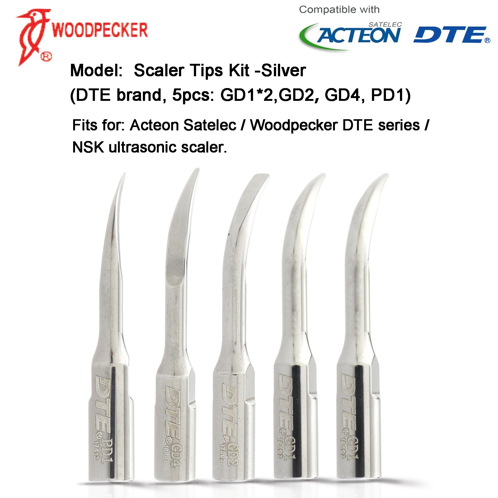 Woodpecker DTE Scaler Tip Endo Periodontal G1 P3 GD4 ED1T fit Acteon Satelec EMS