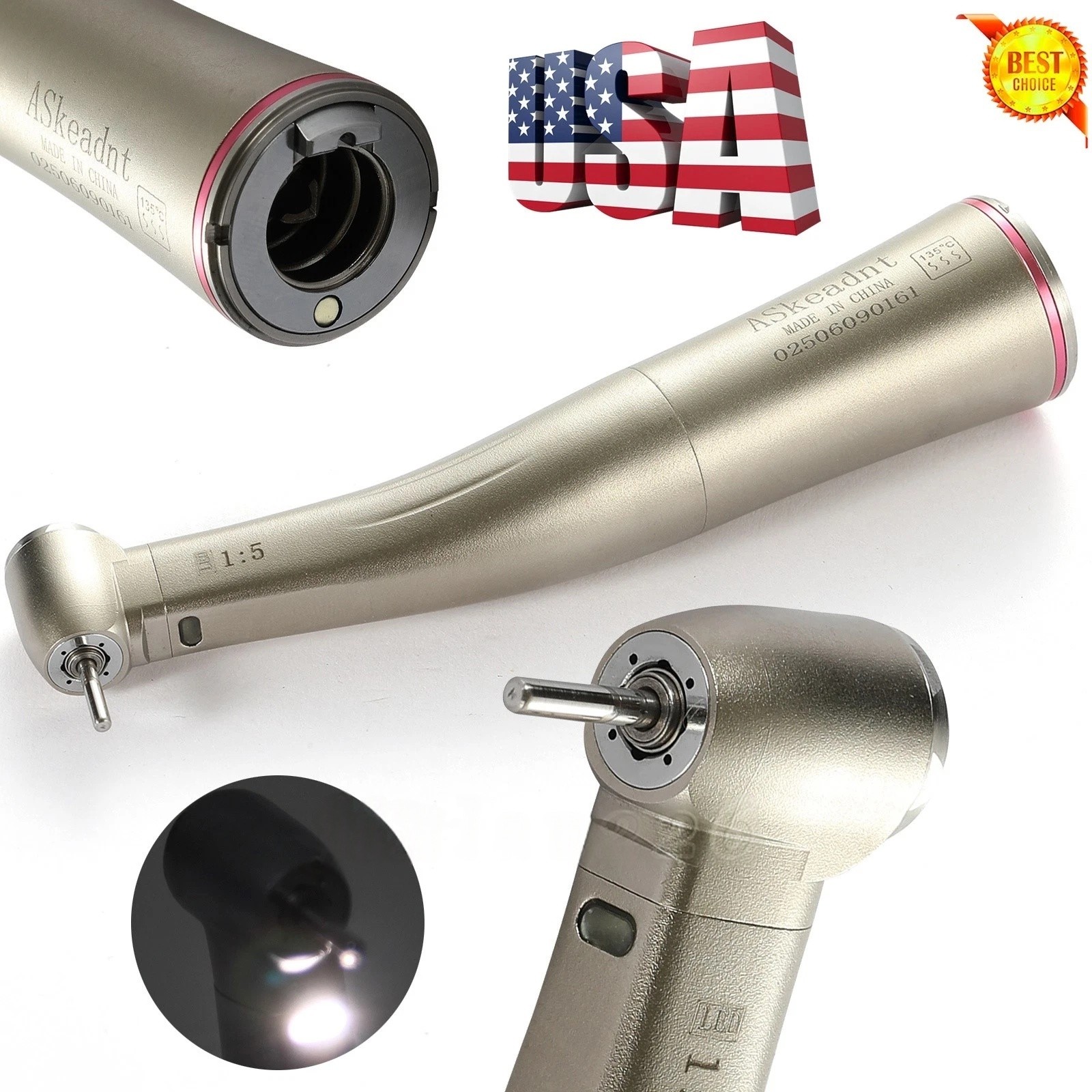 NSK Style LED Dental Electric Handpiece 1:5 Contra Angle Fiber Optic High Speed