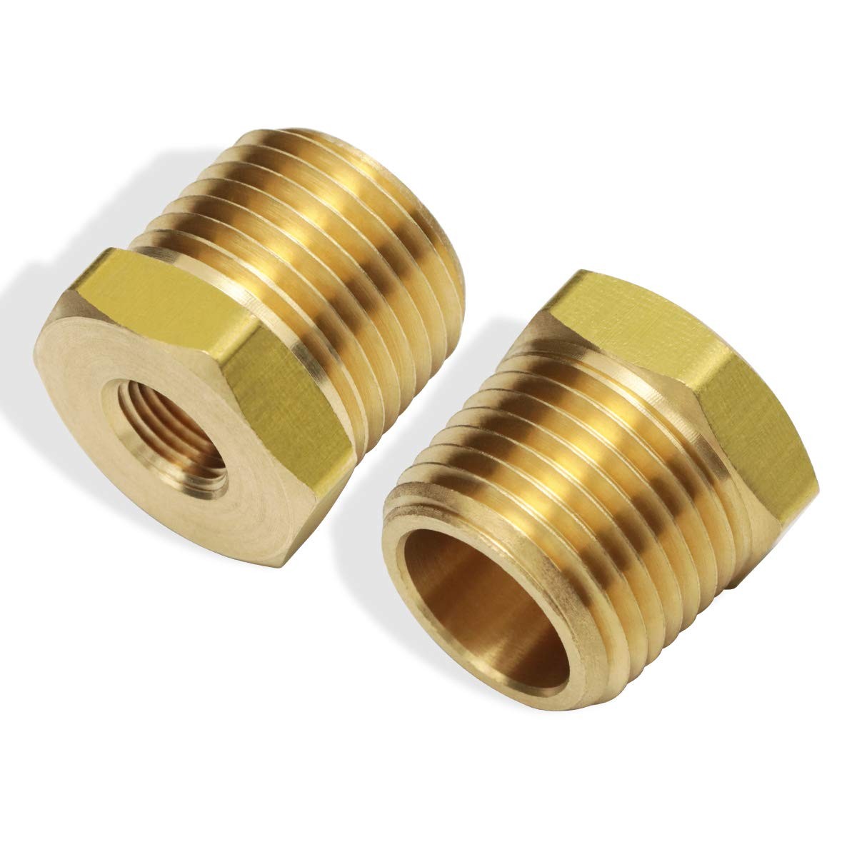 1/2 Inch NPT Male to 1/8 Inch NPT Female Reducing Brass Bushing Adapter – 2 Pack