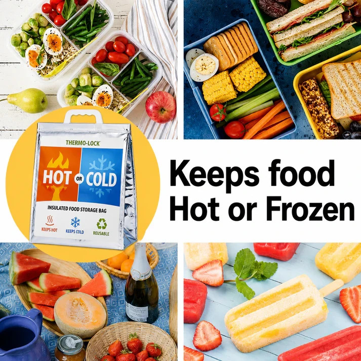 4 Pack Hot and Cold Insulated Bags for Food Delivery, Grocery Shopping Bags