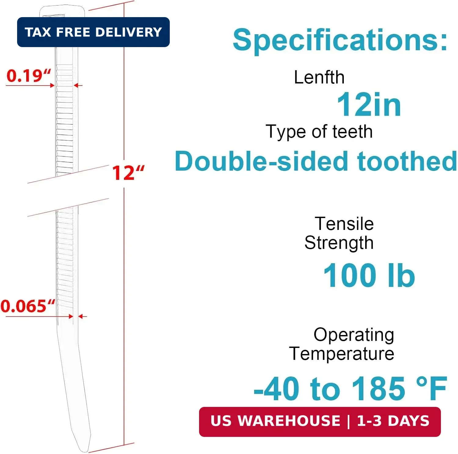 12 Inch Zip Ties Double Sided Toothed,100 LBS Tensile Strength Heavy Duty Cable