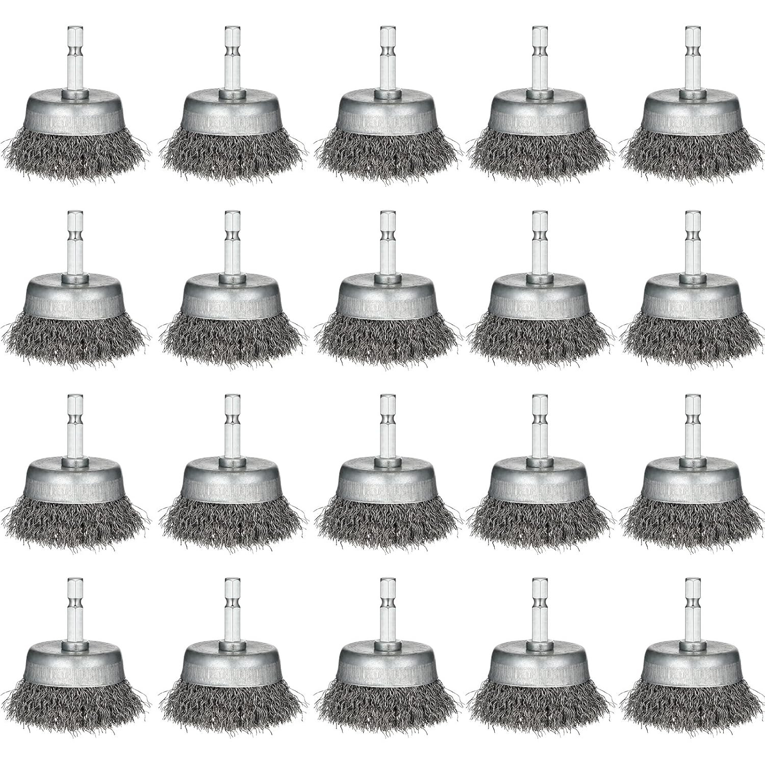 20 Pcs Wire Cup Brush for Drill Abrasive 2″ Wire Wheel Brush 1/4 Inch Hex Shank,