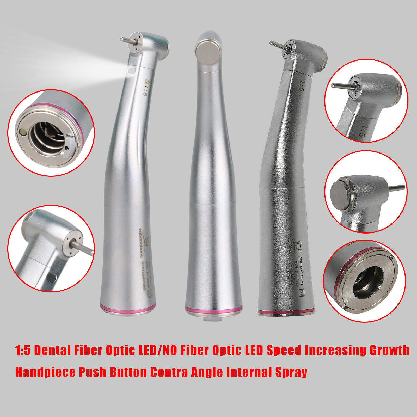 Dental 1:5 Increasing Fiber Optic Contra Angle Red Ring Fit NSK Ti Max Z95L USA