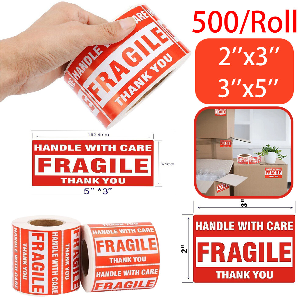 1-20x Fragile Stickers 2×3″ 3×5″ Fragile Label Sticker Handle With Care 500/roll