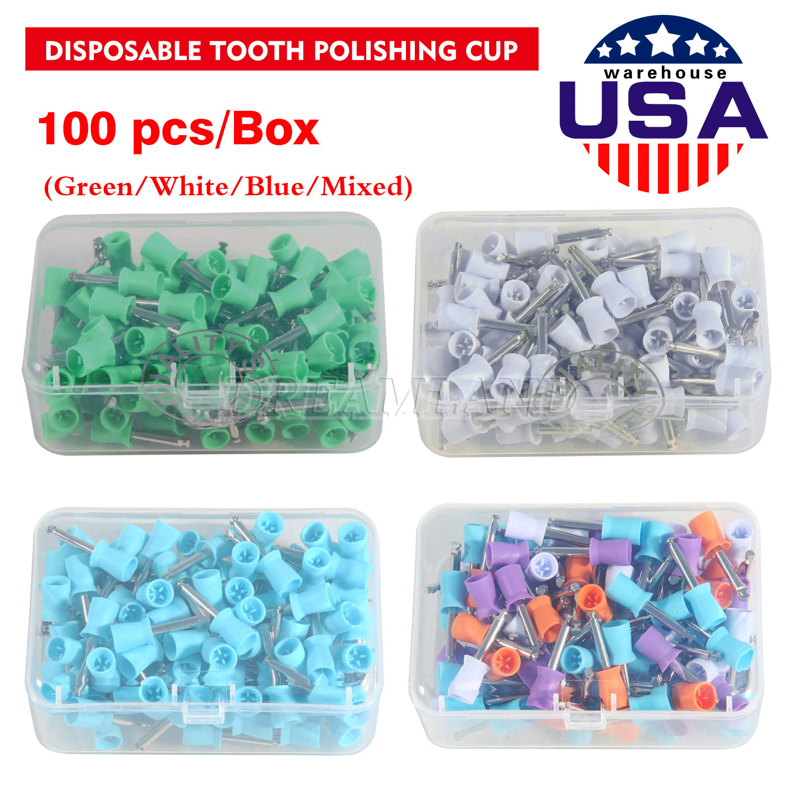 100 X Dental Polishing Polish Cups Prophy Cup Latch Type Brush Rubber Soft/Firm