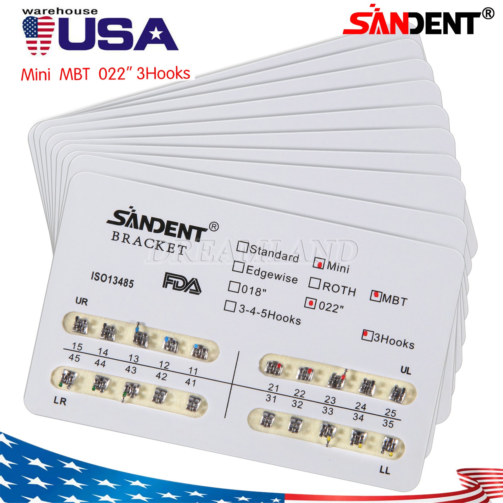 10kits SANDENT Dental Brackets Braces Orthodontic Mini MBT0.022″ Hooks 3-