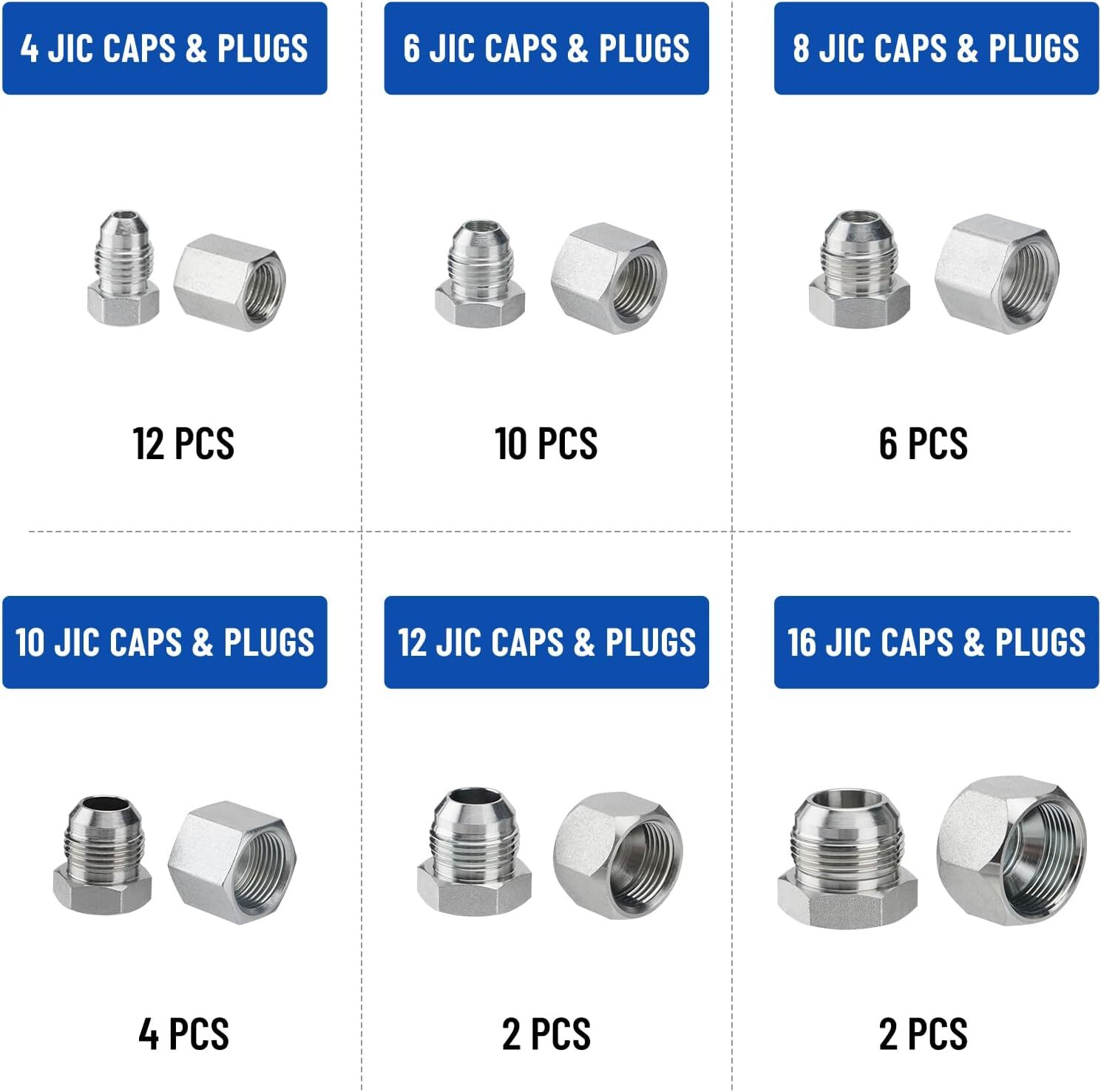 144 in 1 JIC and ORFS Hydraulic Cap and Plug Hose Tube and Pipe Cap and Plug Kit