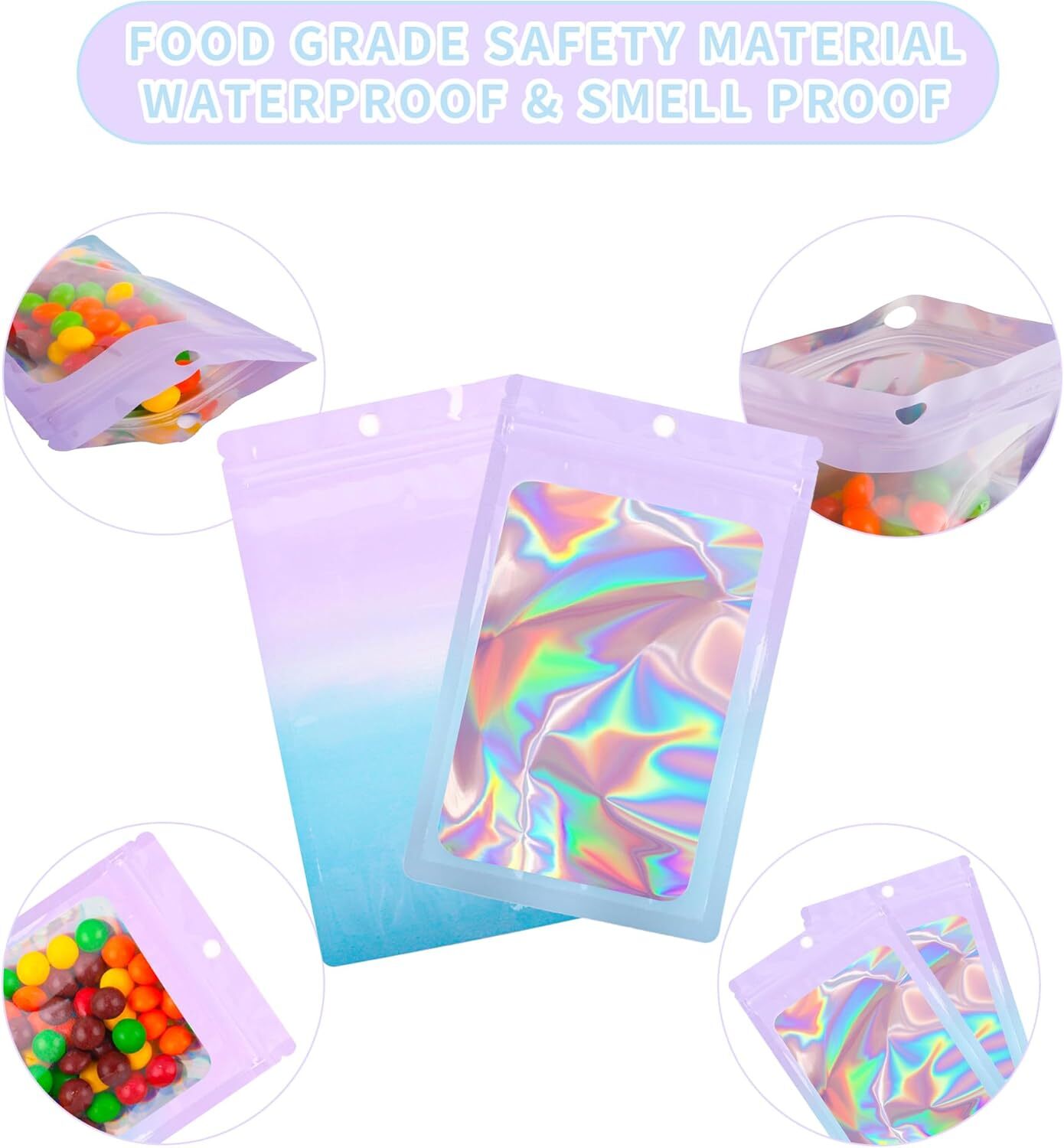 100x 4″x6″ Proof Mylar Bags Holographic Resealable Packaging Foil Pouch Gradient