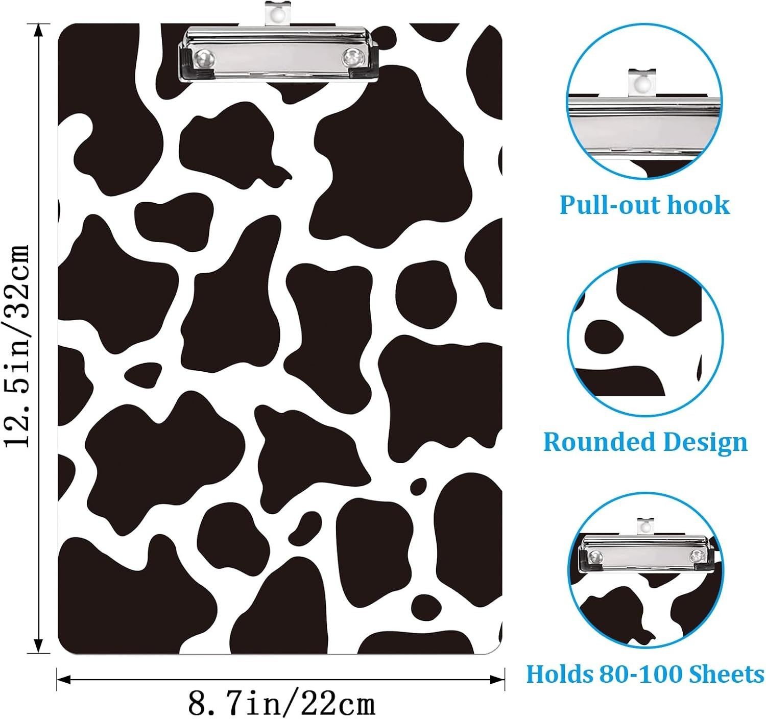 Cute Cow Print Clipboard A4 Letter Size Plastic Decorative, Pattern Varies