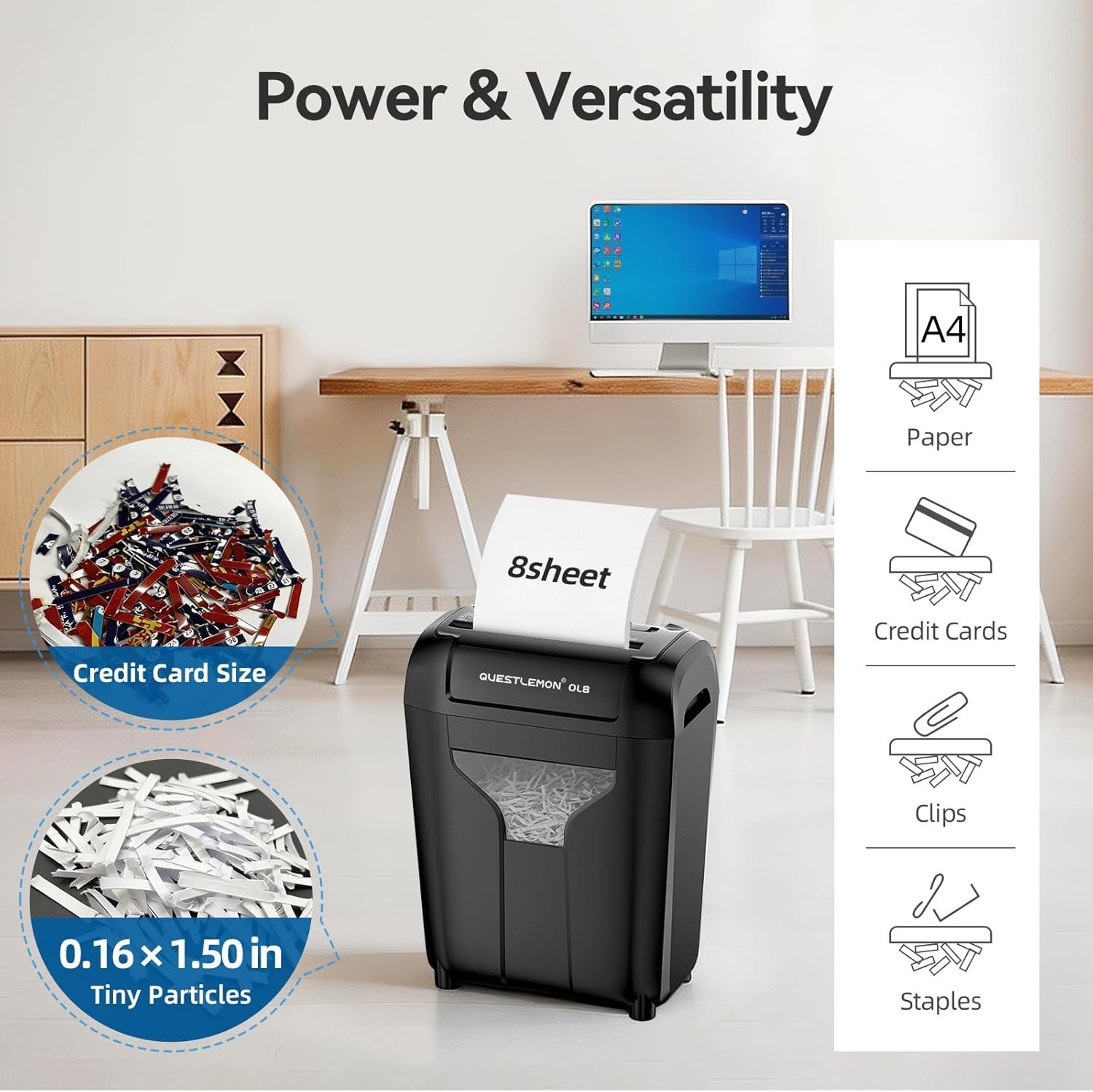 Compact 8-Sheet Cross-Cut Shredder, Extremely Quiet 58dB with Safety Features