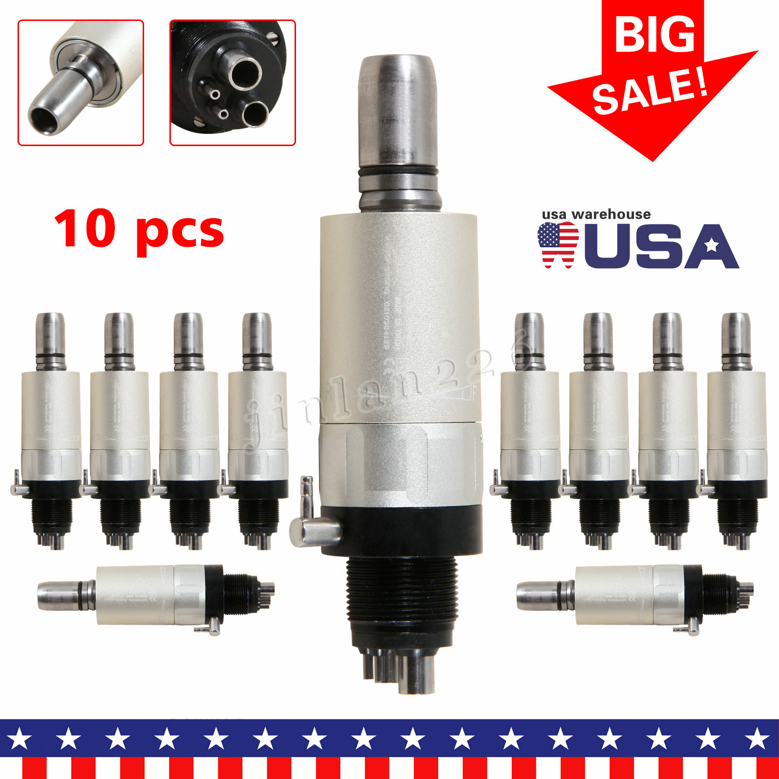 USA Dental Slow Low Speed Handpiece Air Motor 1:1 Direct Drive 4 Hole