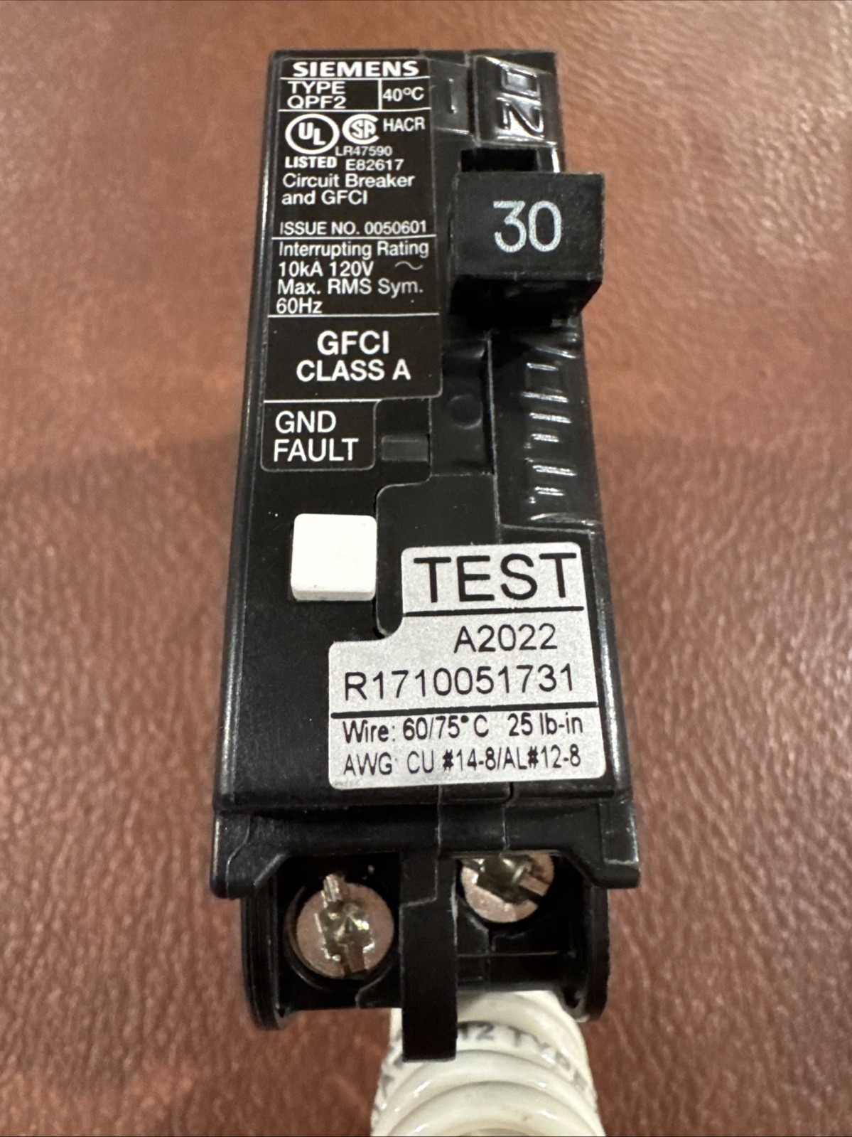 Siemens QF130A 1 Pole 30 Amp 120V Circuit Breaker Black GFCI 1P 30A QPF2