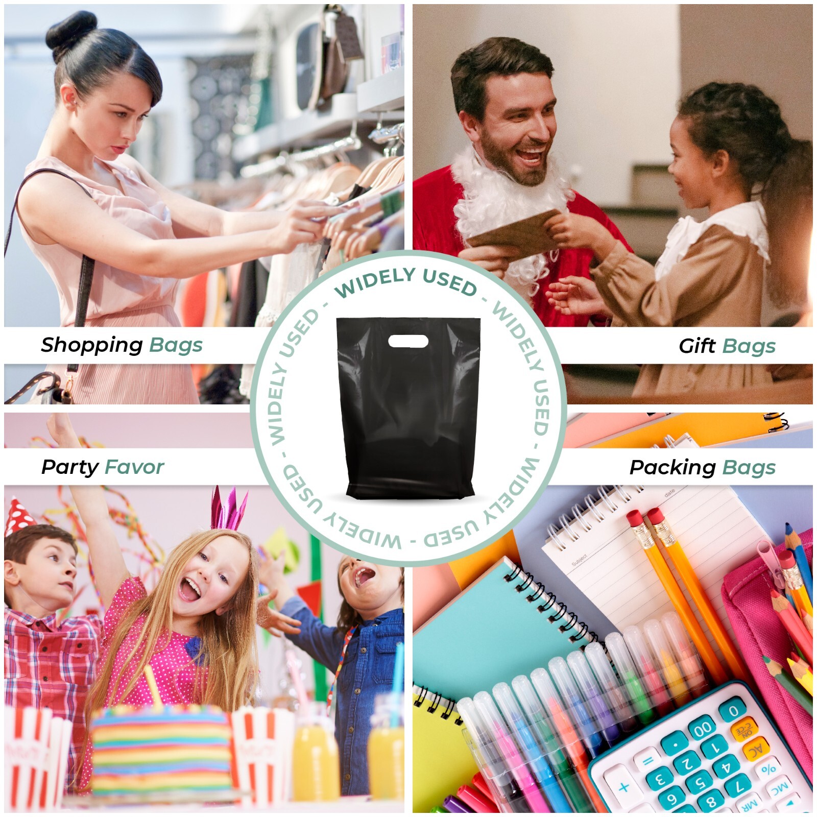 100 Pack 12″ x 15″ with 1.25 mil Thick Black Merchandise Plastic Glossy Bags