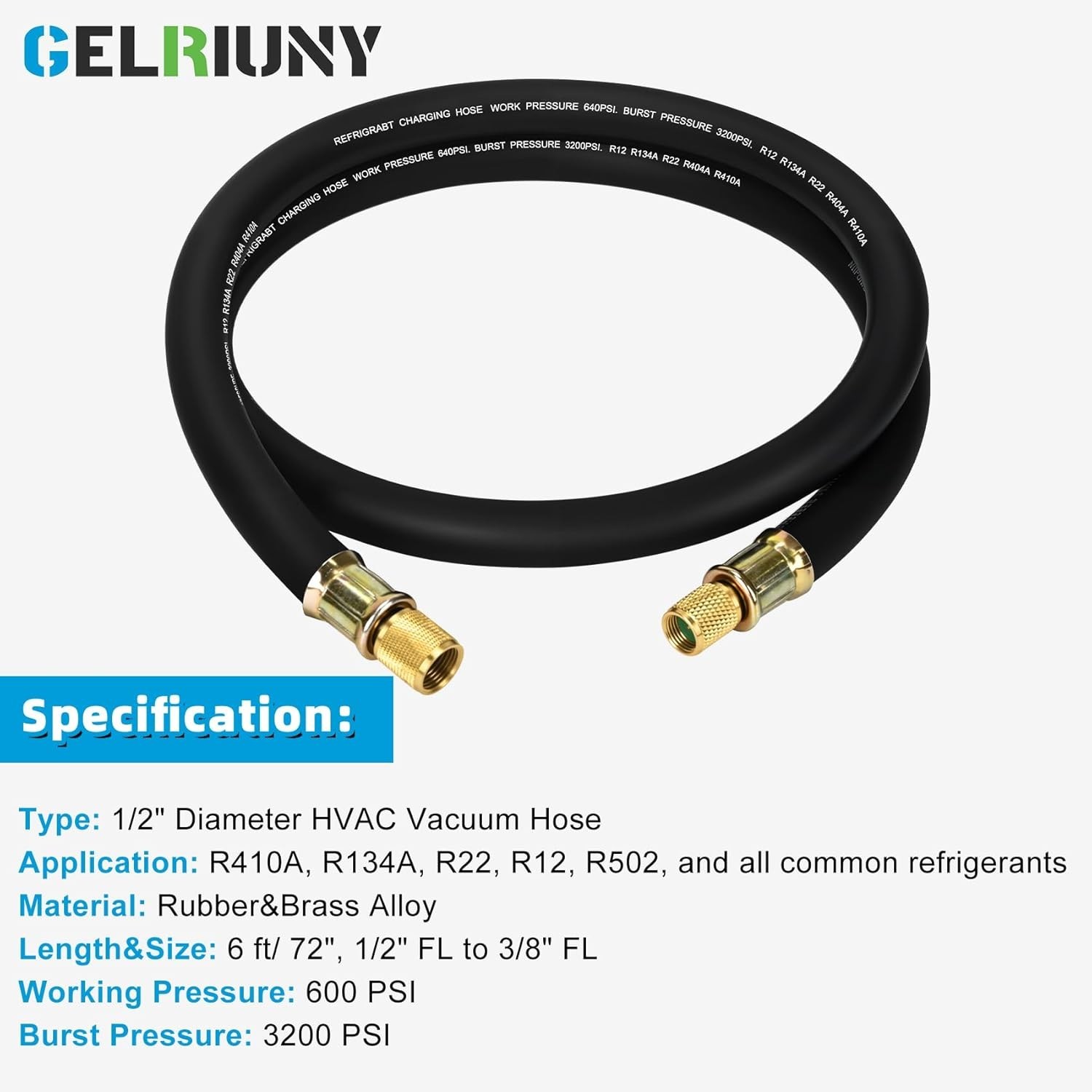 2026 Upgrade 1/2″ HVAC Vacuum Hose, High-Flow 1/2″ to 3/8″, Black