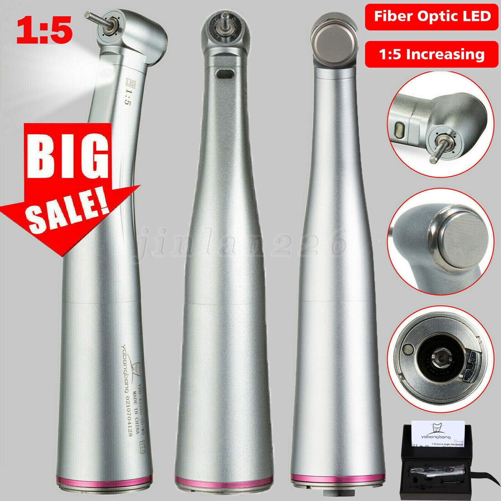 NSK Ti-MAX X95L Style Dental 1:5 LED Fiber Optic Contra Angle Handpiece Red Ring
