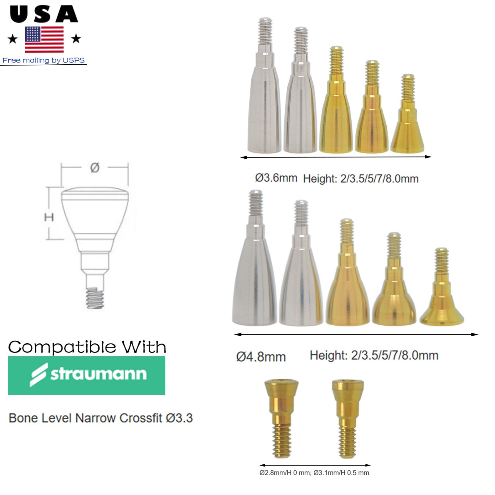 US Straumann NC/RC Healing Abutment Scan Body Transfer lab Analog For ITI BL/BLT