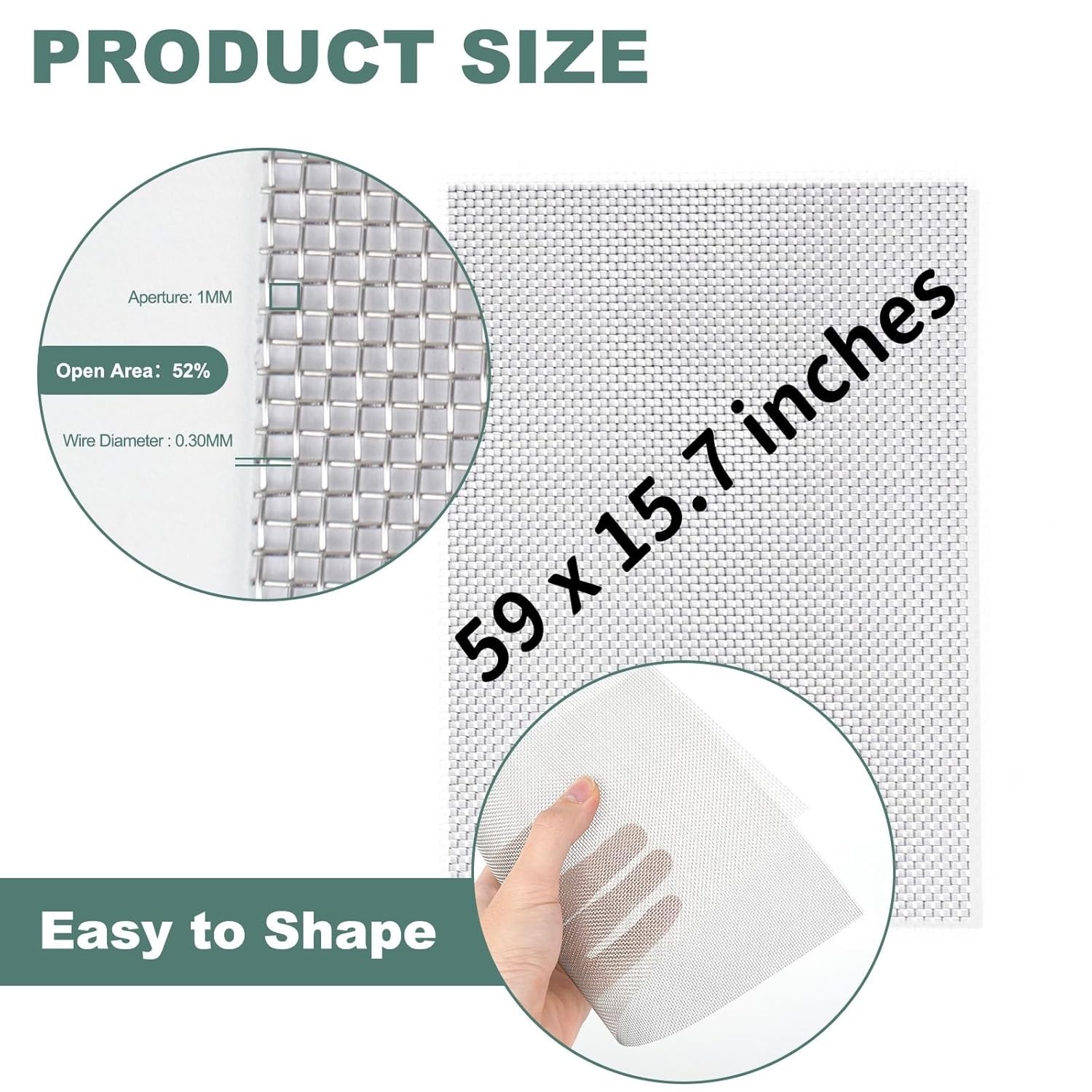 304 Stainless Steel Wire Mesh Screen,15.7 X 59 Inches, 1Mm Hole 20 Mesh, No Rust