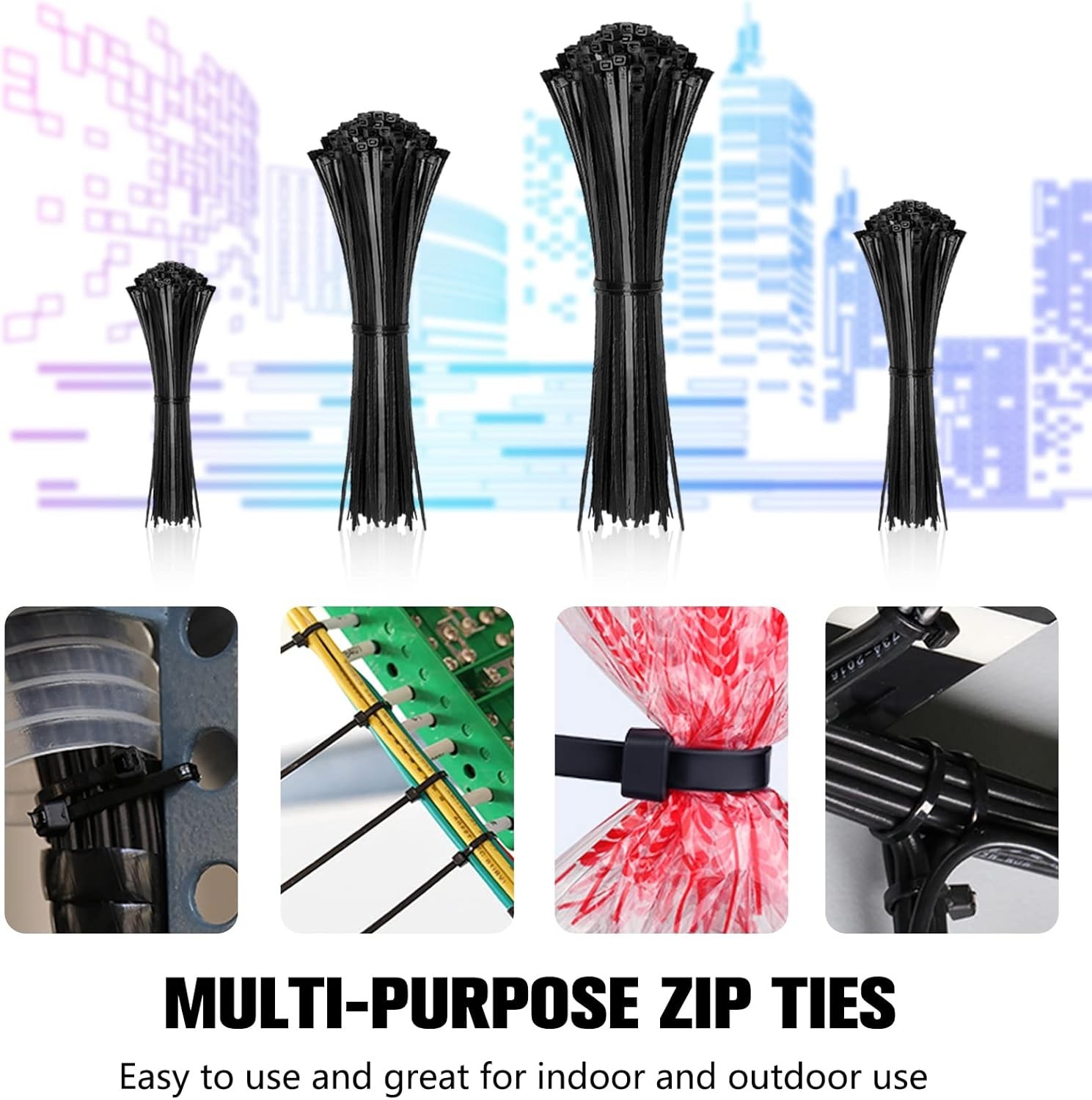 400 Pack Black Zip Ties – Assorted Sizes (4-12 Inch) for Secure Cord Management