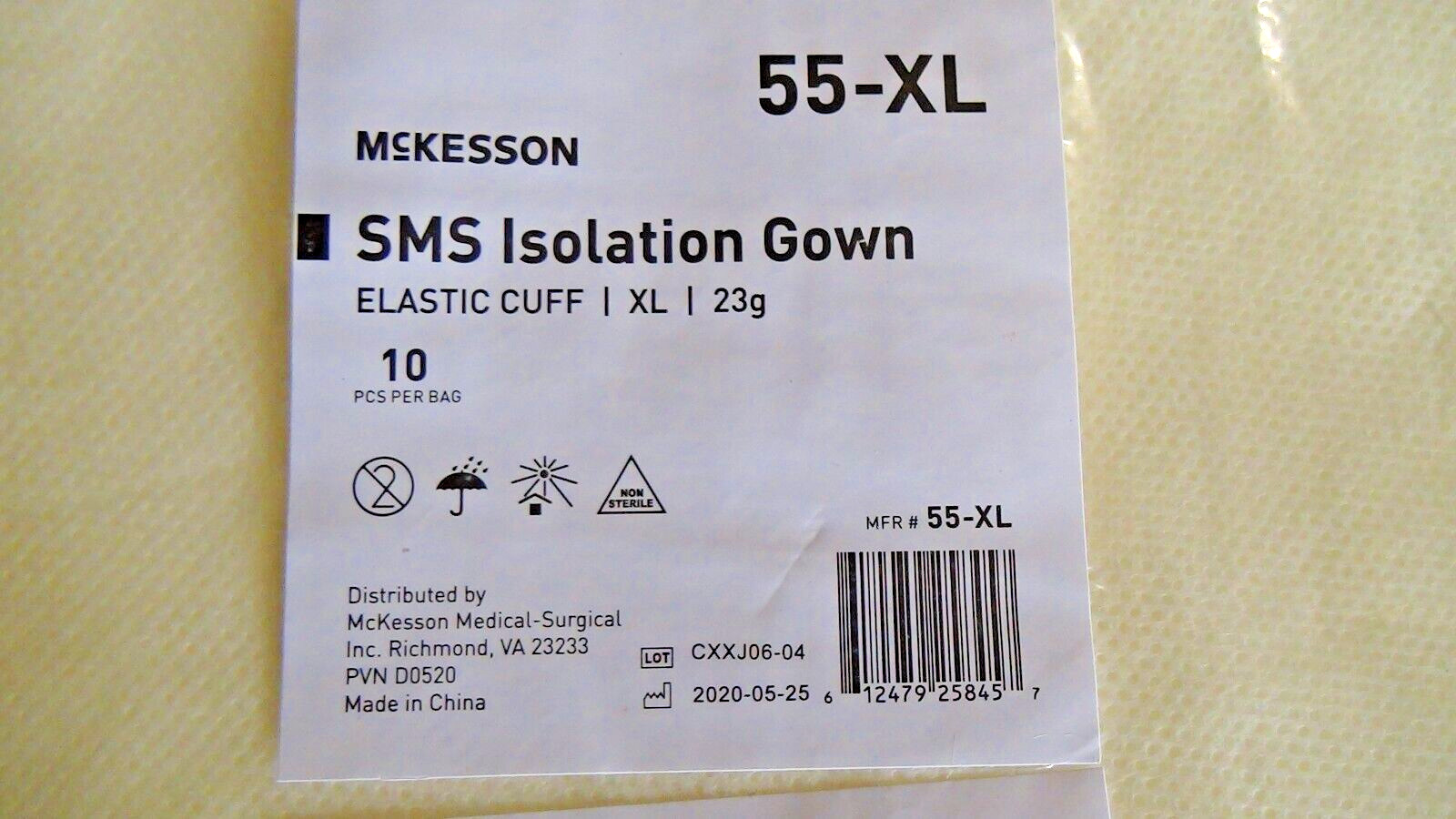 MCKESSON SMS Isolation Gown Long Sleeve Yellow (55-XL) 100 CT XL